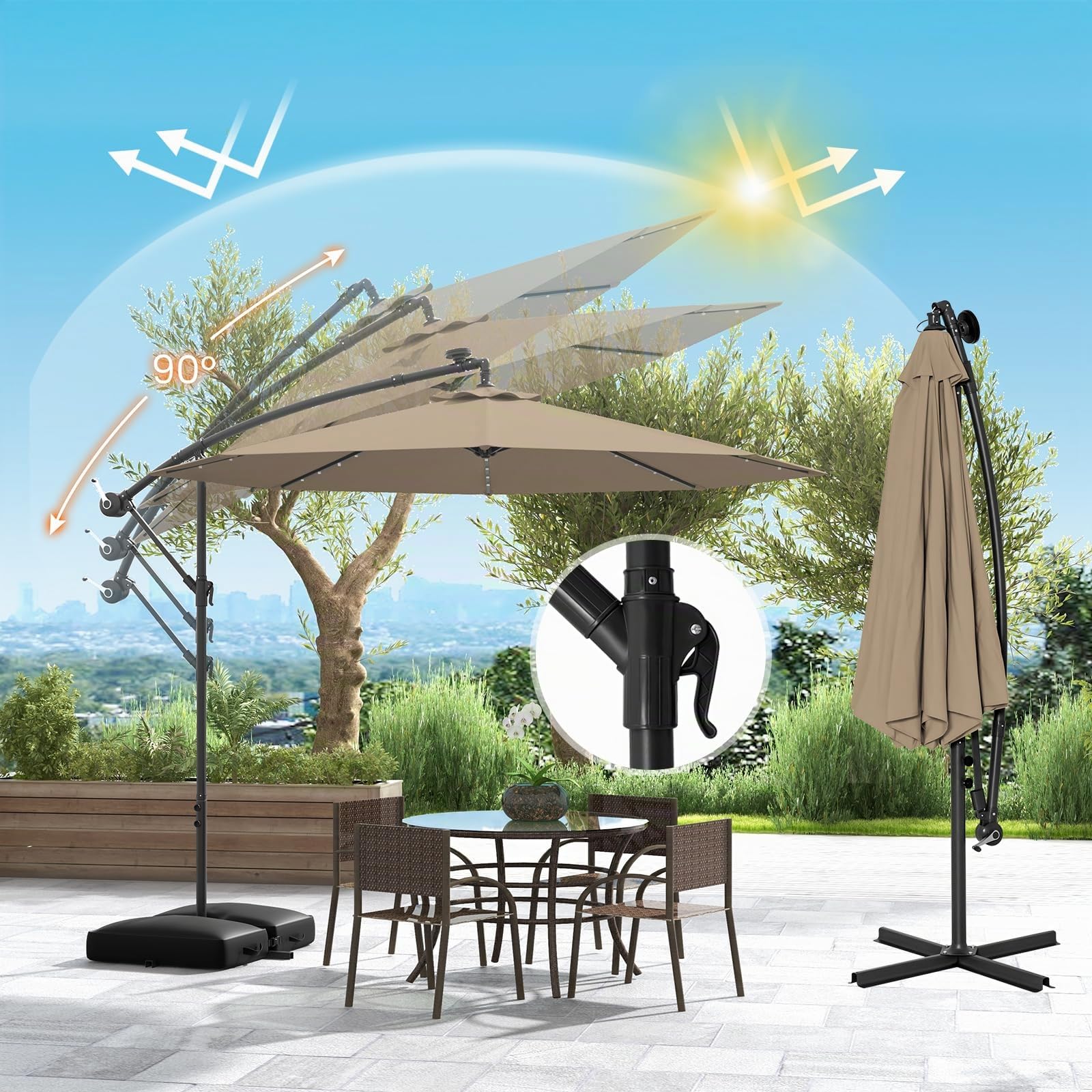 GOPLUS Sombrilla Jardín Ø 3m con 40 Luces LED Solares