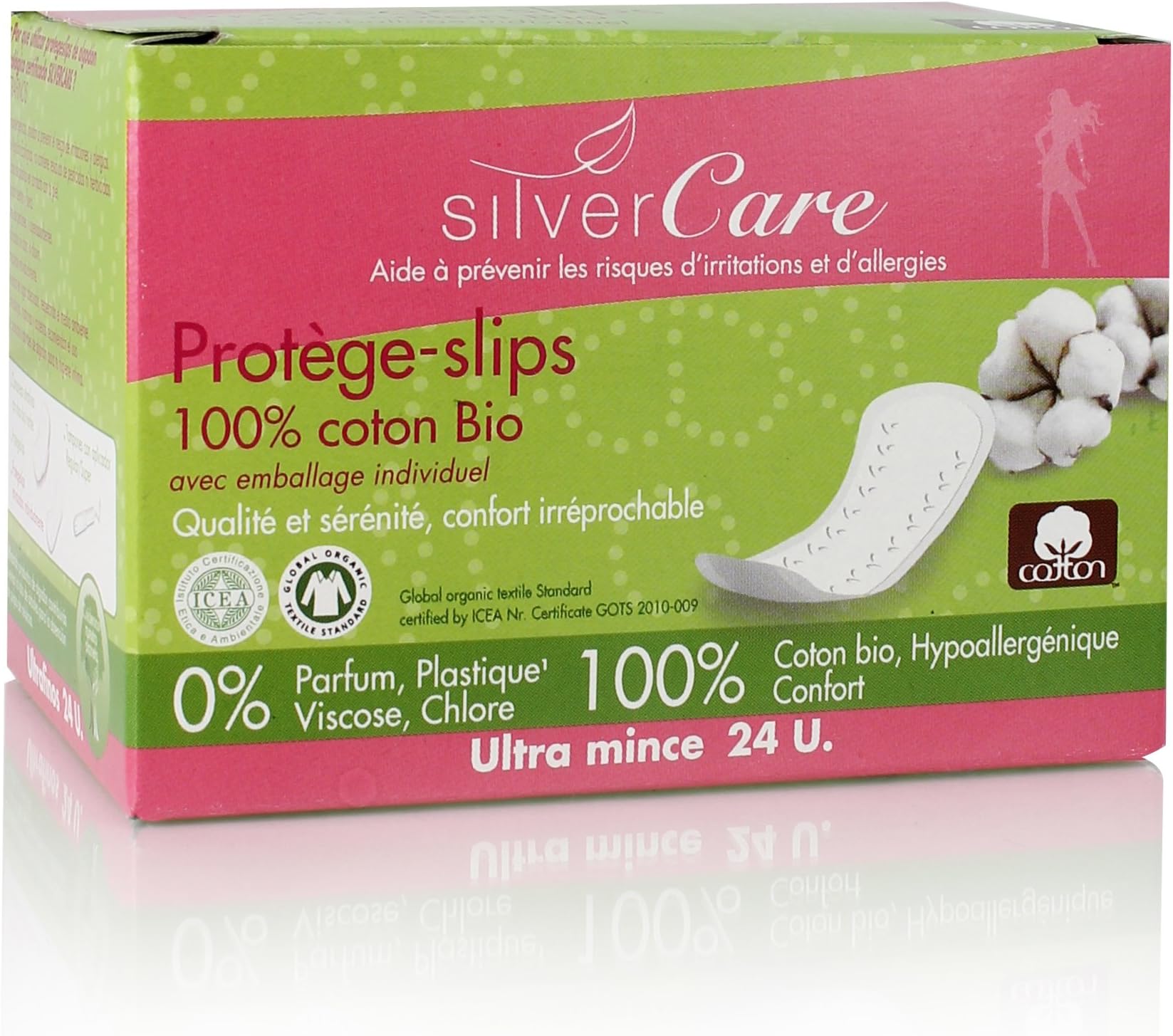 Silvercare Feminine Protection - Anatomical Panty Liners - 100% Pure Organic Cotton - Individually Packaged - Box of 24