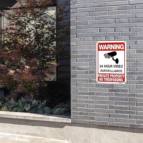 Miniatura 8 de Paquete de 4 letreros de cámara Smile Your on Camera para seguridad del hogar letreros de videovigilancia al aire libre aluminio de 7 x 10 pulgadas