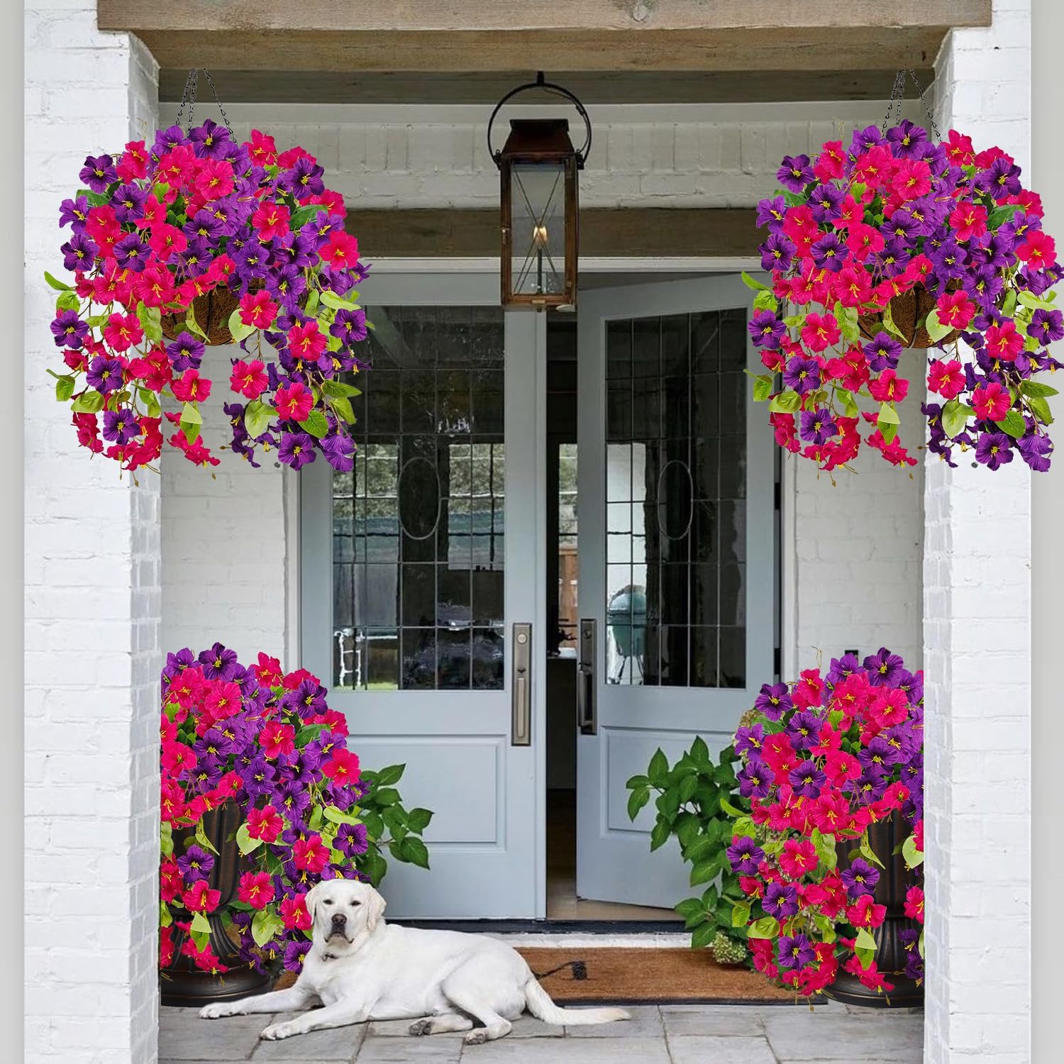 Artificial Hanging Flowers for Outdoors Decoration, 2 Bundles Outdoor Flowers UV Resistant Silk Morning Glory Fake Flowers for Front Porch Garden Window Box Outside Indoor Decor (Mixed Colors 2) - Image 5