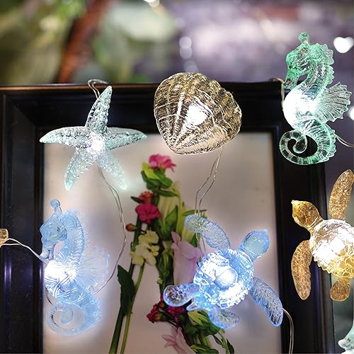 Miniatura 9 de Guirnalda de luces decorativas de playa, luces temáticas náuticas para decoraciones de Navidad, control remoto de 10 pies, 30 LED, boda, fiesta de