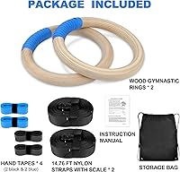 Vista 6 de ZILLEEN Wooden Gymnastics Rings 1.25" Olympic Rings with Adjustable Straps for Pull Up Bar Exercise Men Gym Kids