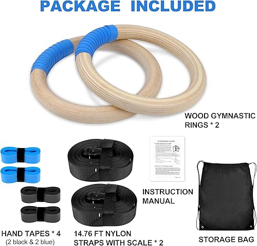 Miniatura 6 de ZILLEEN Wooden Gymnastics Rings 1.25" Olympic Rings with Adjustable Straps for Pull Up Bar Exercise Men Gym Kids