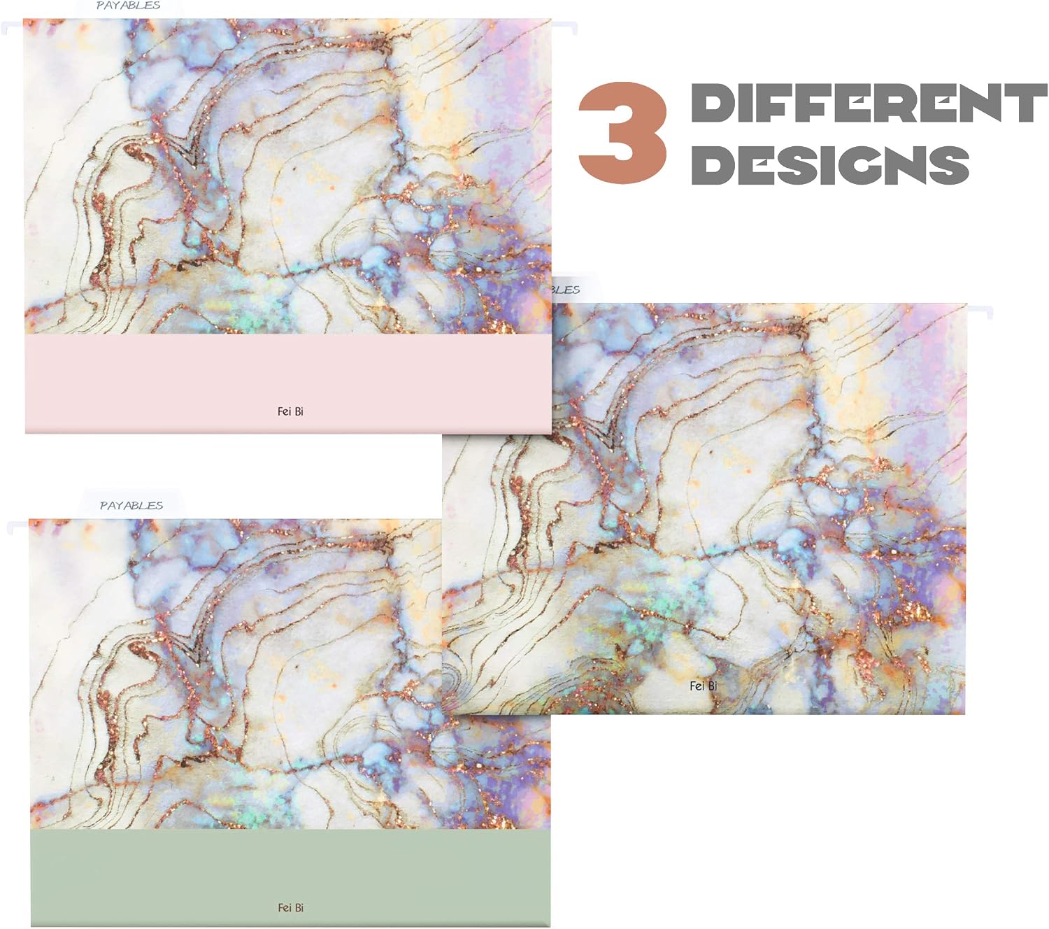 CharaVector Hanging File Folders Letter Size Assorted Durable Refined Design Decorative Hanging File Folder Set, 1/5-Cut Adjustable Tabs,12pcs for Cabinet,File Organizer,Marbling