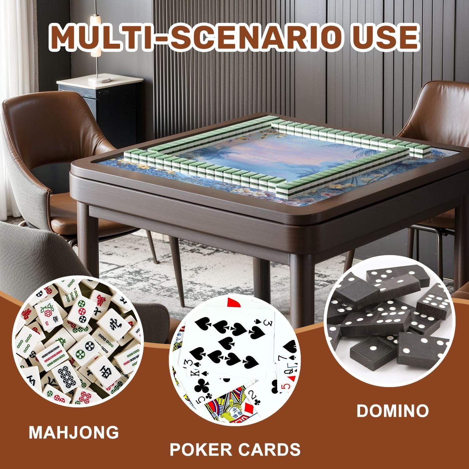 Mahjong Mat with Carrying Bag 31.5" x 31.5" Non-Slip Noise Reduction Blue Floral Tropical Palm Paradise Sunset Waves Table Mat for Mahjong Poker Dominoes Card Board Tile Games