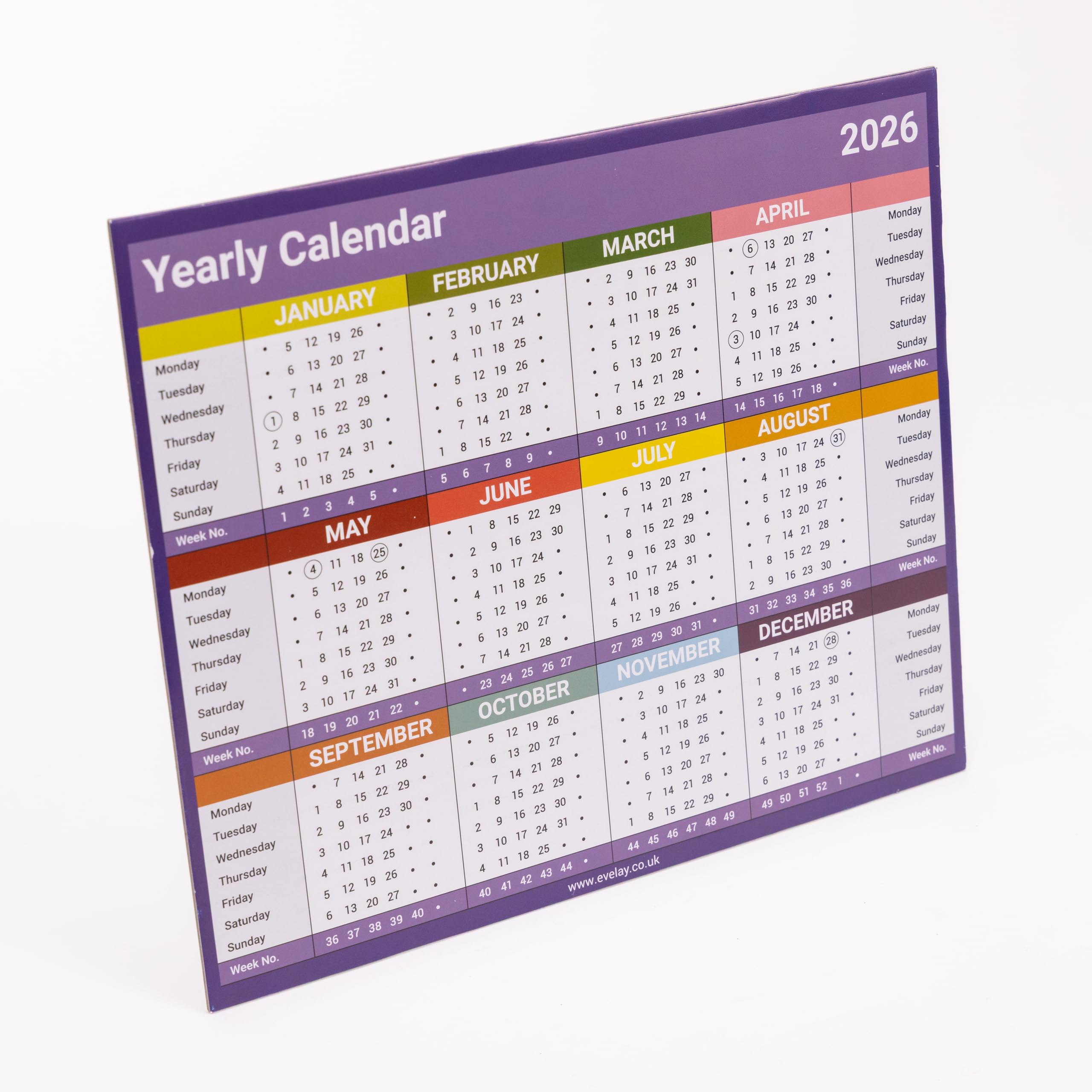 Evelay 2026 Year to View Stand Up Desktop Planner Calendar for Home Office and School Use 25cm x 20cm (Purple)