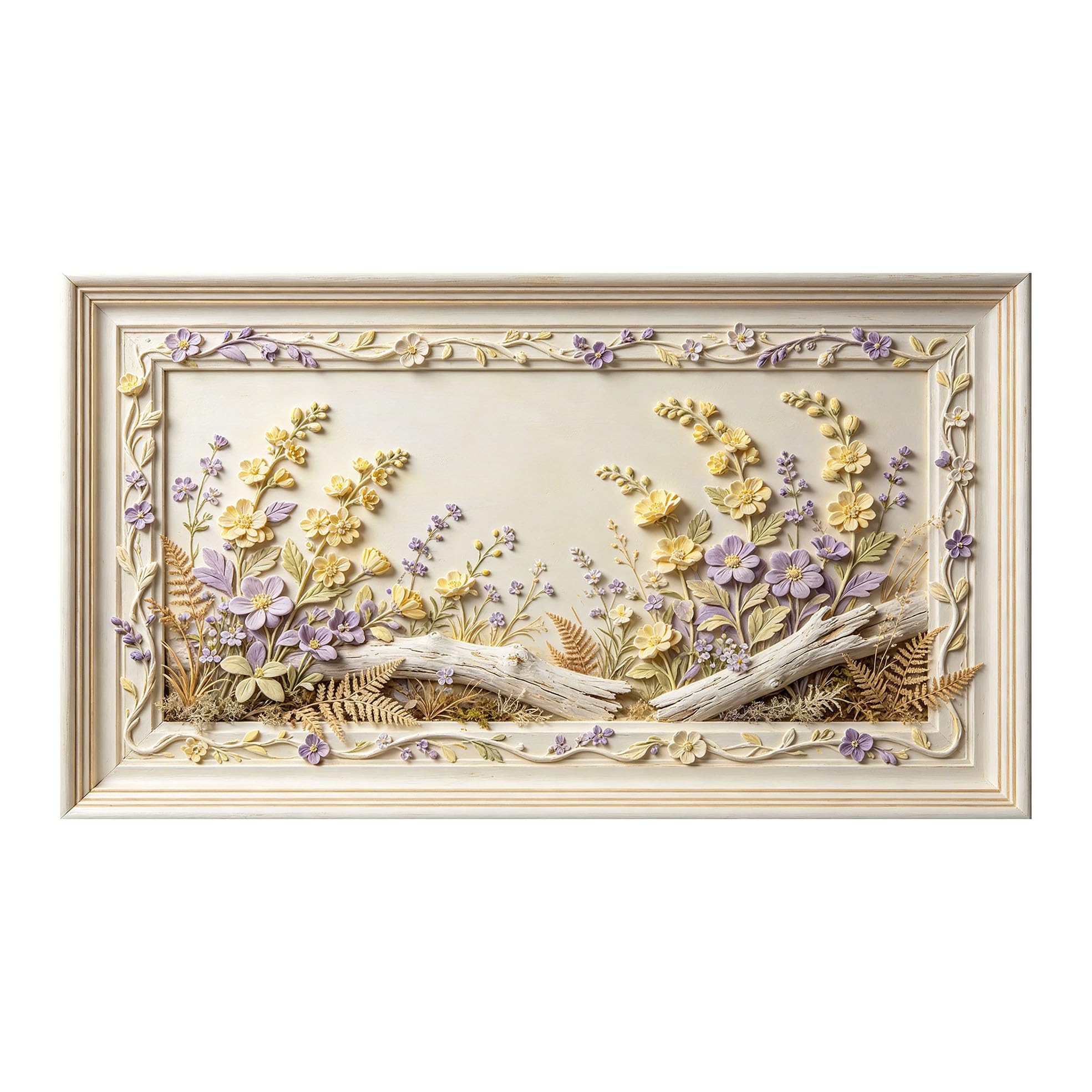 Murasolite 3D Framed Wall Art Pastoral Floral Relief Botanical Design SelfAdhesive Fabric Mural Wall Decor， Peel and Stick No Damage to Wall， AntiFall Safe Design for Bedroom Living Room