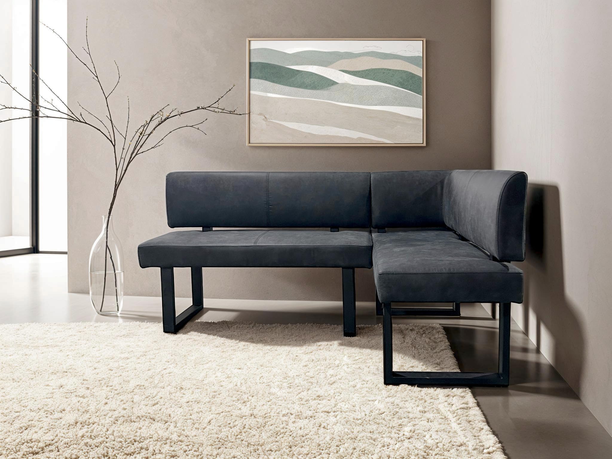byLIVING Eckbank Vancouver, Taschenfederkern, Vintage Mikrofaser anthrazit | Metallgestell schwarz, 181, 5 x 125, H 86 cm