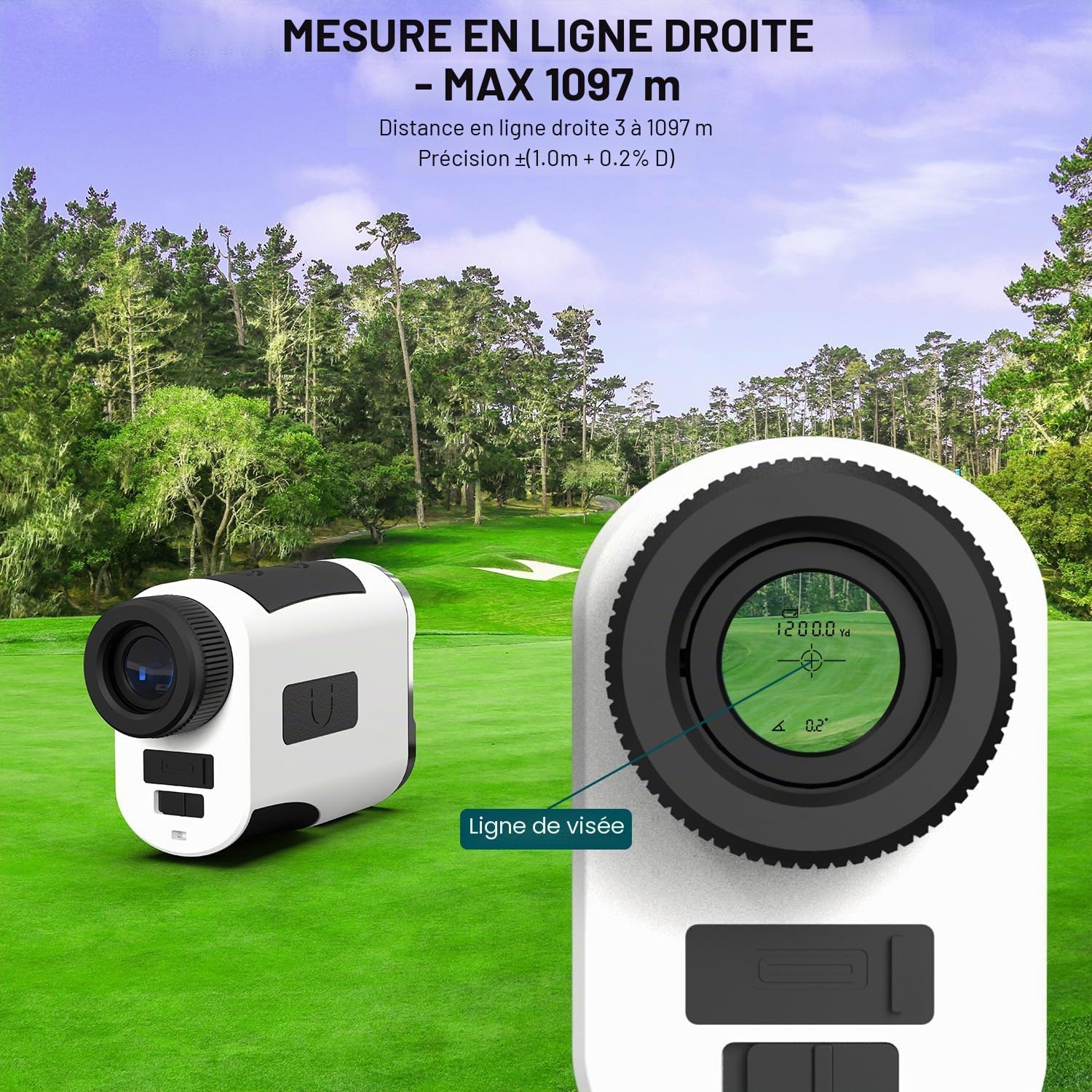 HANMATEK GR1200 Télémètre de Golf avec Mesure d'inclinaison, Fonction de Verrouillage du Drapeau et Alarme vibrante, grossissement 6,5X, portée 1200 Yards, Batterie Rechargeable pour Homme et Femme