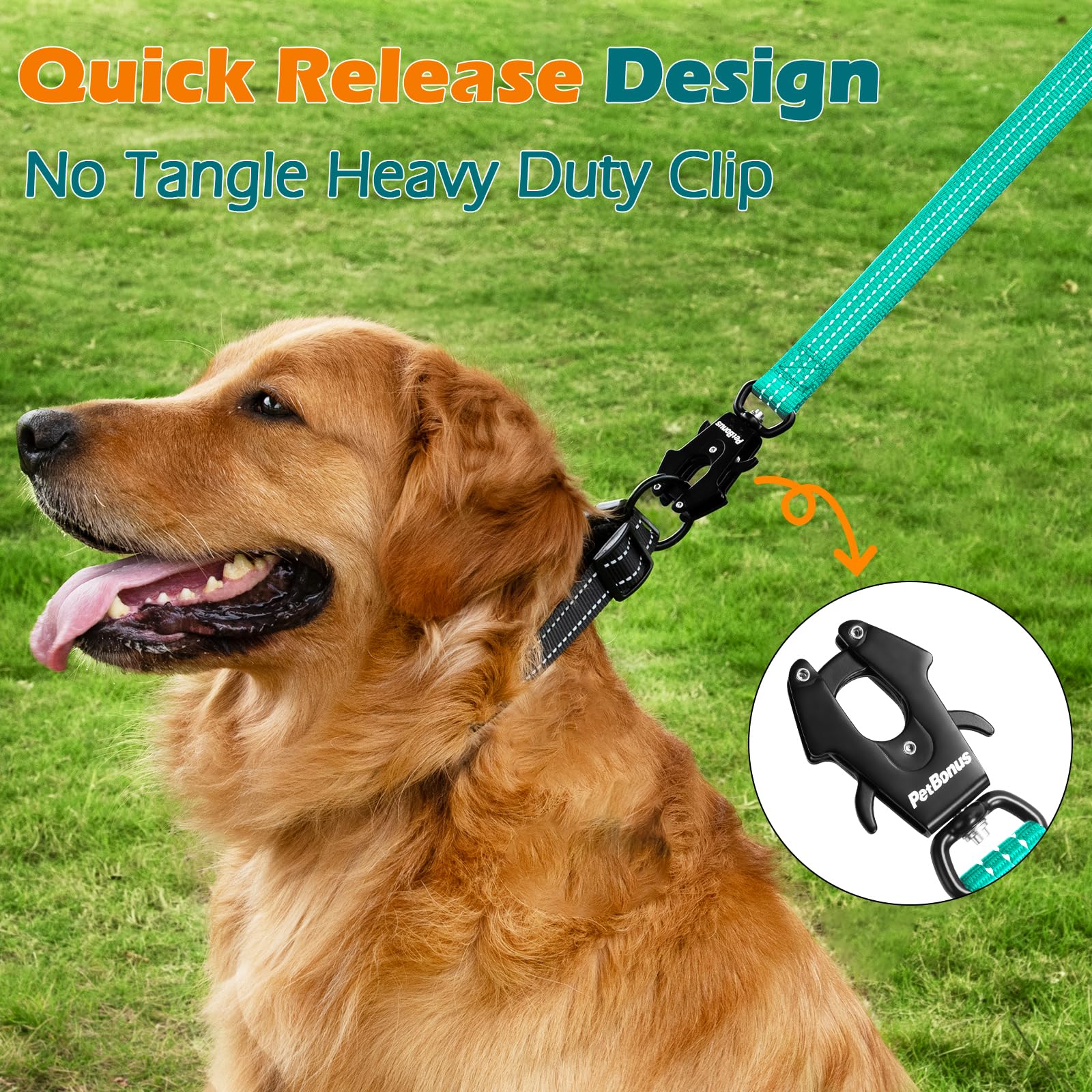 PetBonus Heavy Duty Short Dog Lead, Nylon Traffic Lead with Quick Release Clip, Comfortable Padded Handle - Image 2