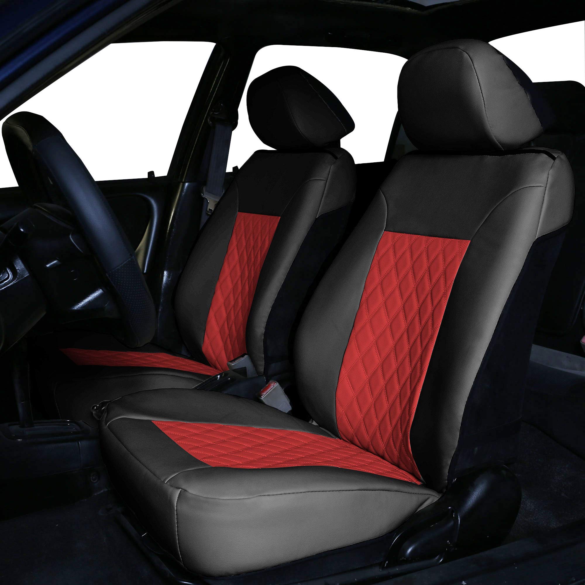 TLH Quality Neosupreme Deluxe Diamond Pattern Red Black Seat Cushions Front, Airbag Compatible, Water Resistant Automotive Car Seat Cover Cushion, Universal Fit for Cars, Auto, Trucks, SUV