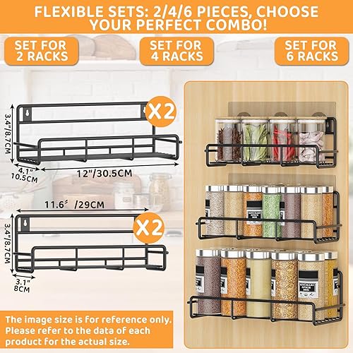 Miniatura 2 de Paquete de 4 organizadores de especias de montaje en pared, para almacenamiento y organización de puertas de despensa de cocina, estante de especias