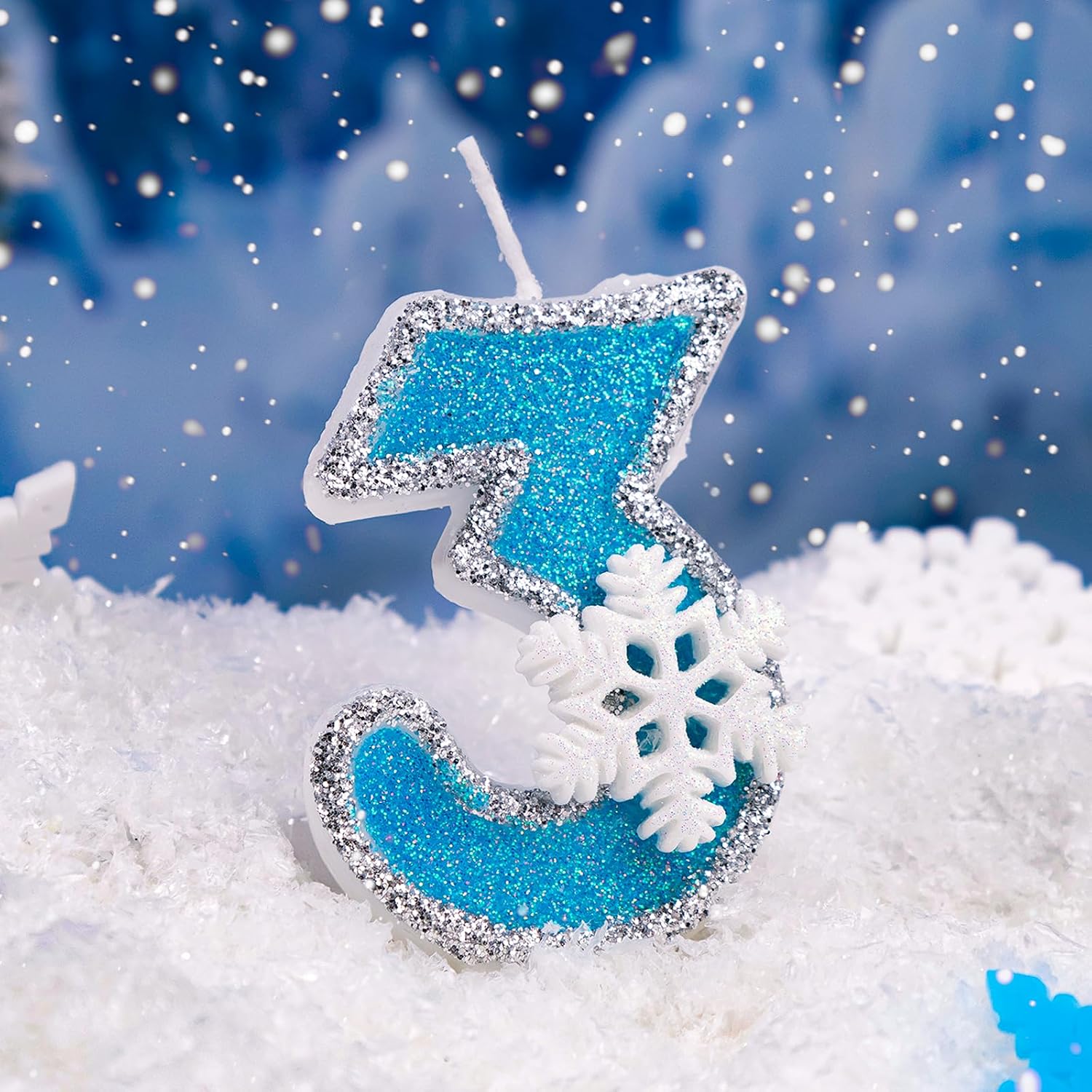 AKURIEEY Blue Snowflake Birthday Candles Frozen Themed Number 3 Candles for Cake Topper Cupcake Decorations Party Decor Anniversary Celebrations Supplies