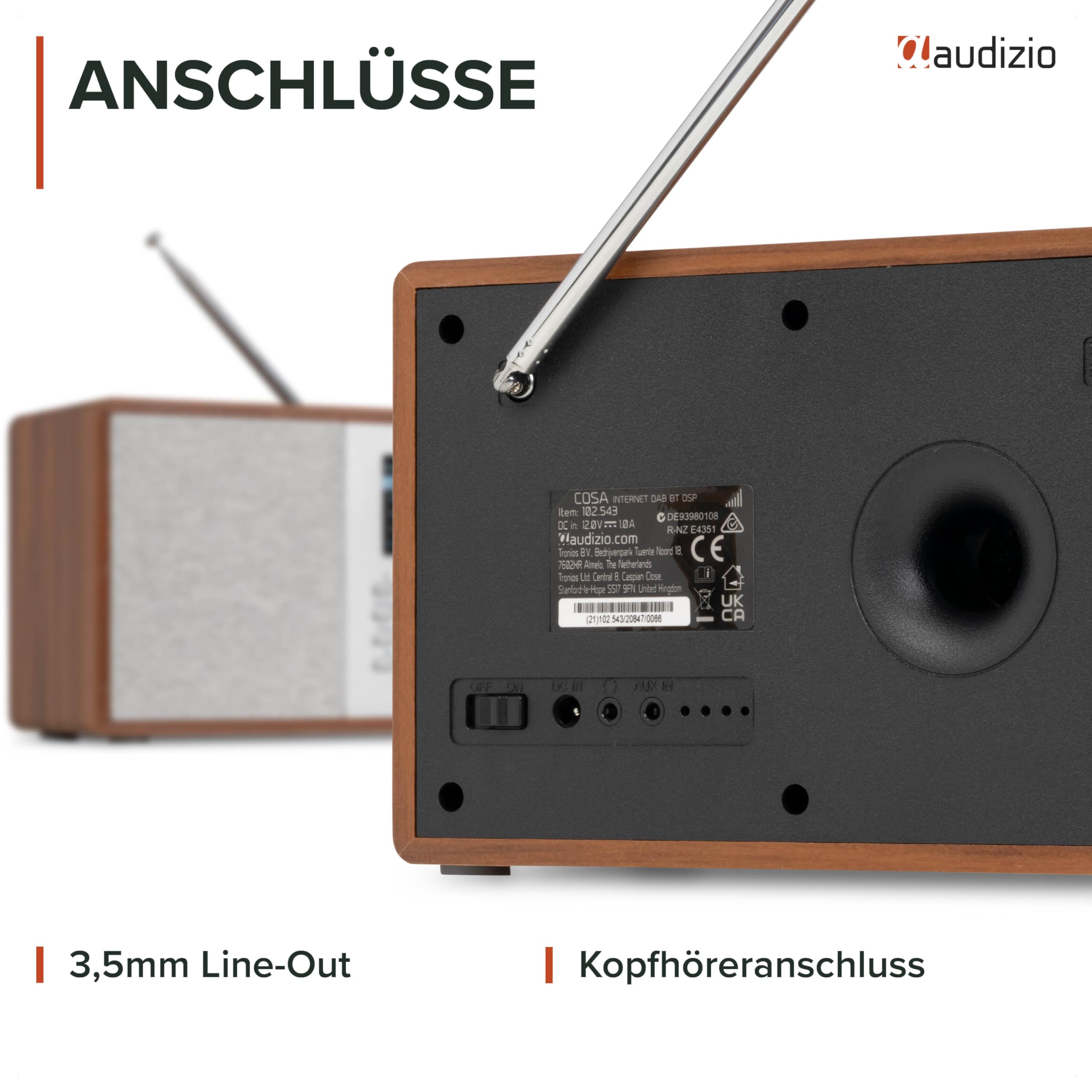 Audizio Cosa WLAN Internetradio klein - DAB+ Digitalradio mit Bluetooth - Kompaktes Küchenradio, Radiowecker, Farbdisplay & Kopfhöreranschluss - Braun