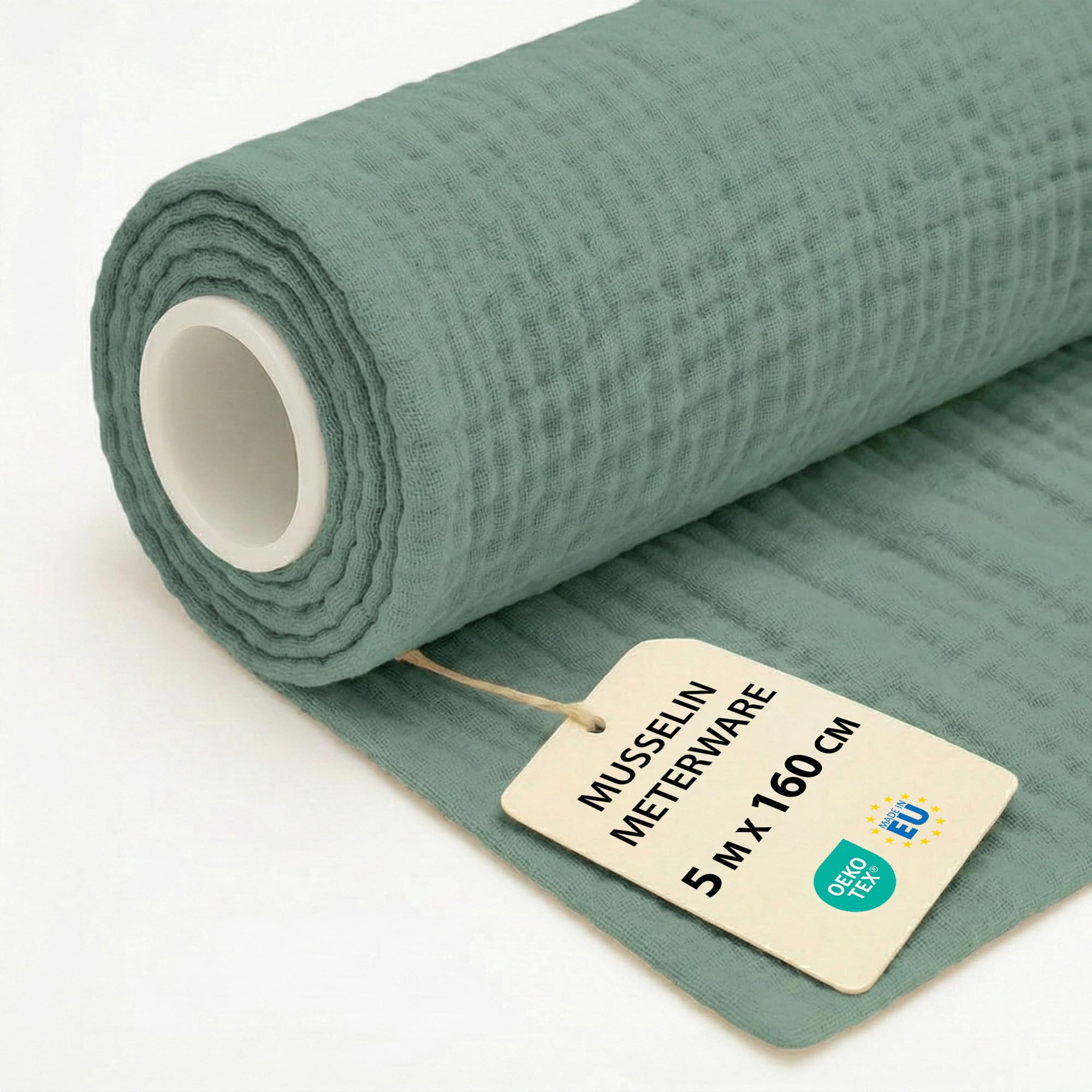 Muslin Fabric by the metre 5 M x 160 cm - Fabric for Crafts Sewing Decoration Perfect for Dressmaking Upholstery Accessories and DIY Couture Projects Oeko-Tex Sage Color