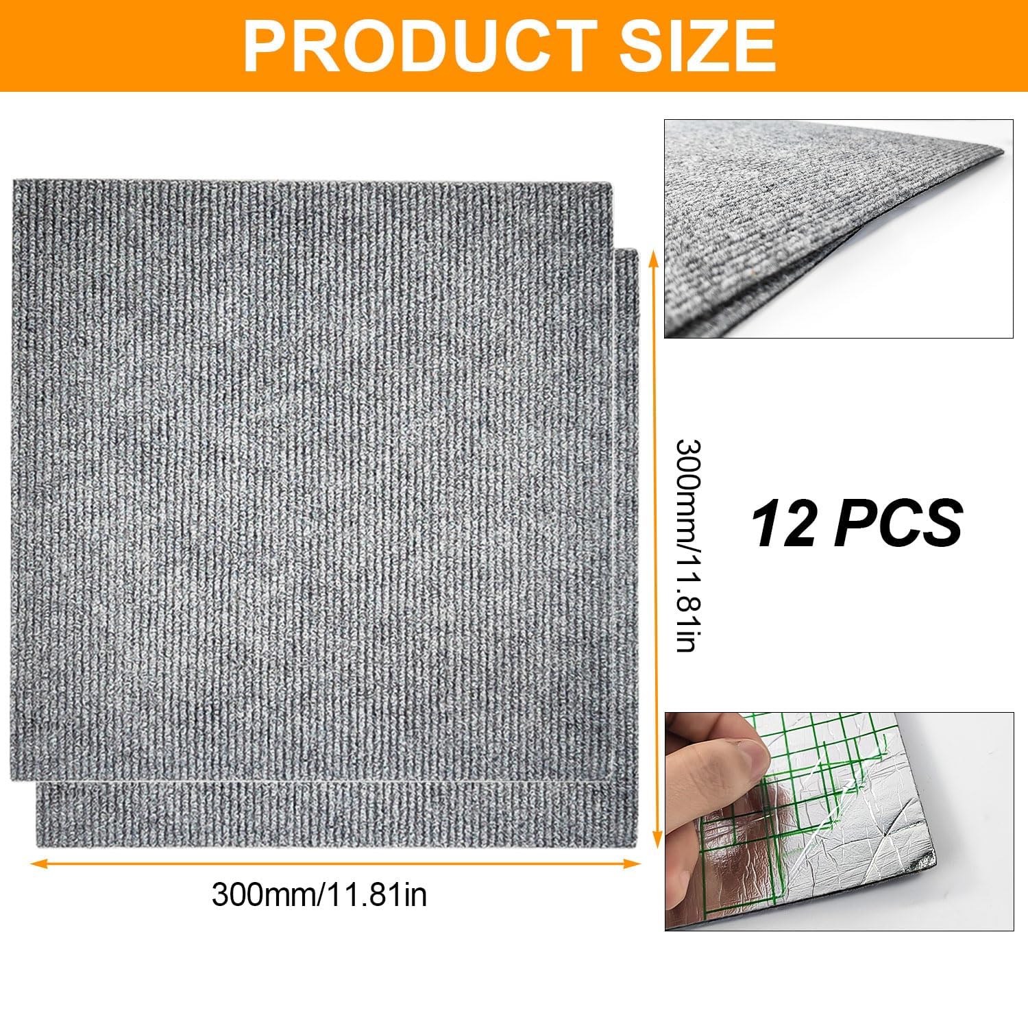 Tapis Antidérapant 30x30 cm Gris Lavable Autocollant 12 Pièces pour Salon Chambre Bureau Hôtel