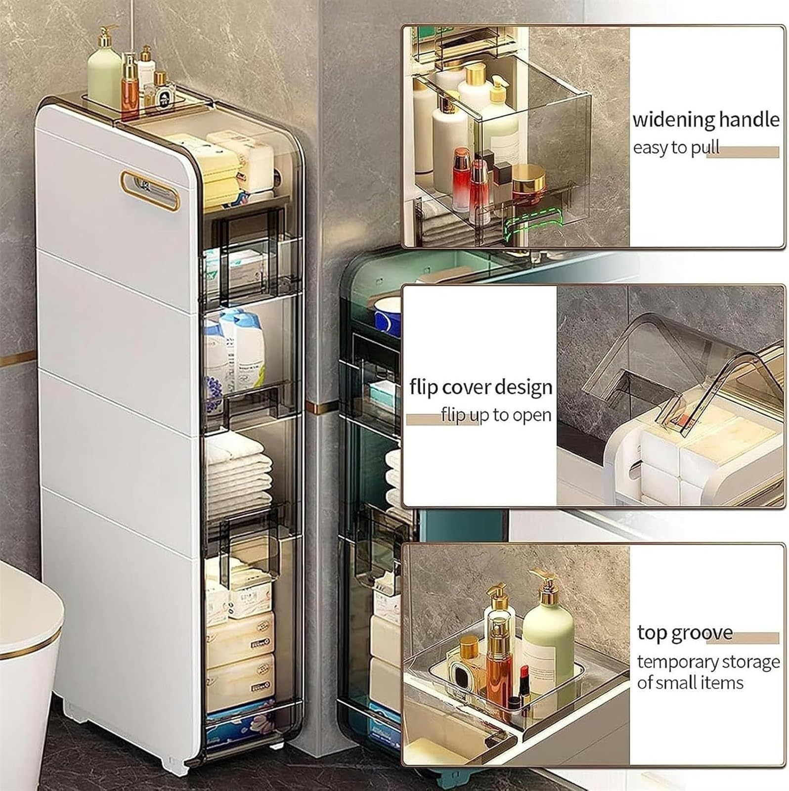 Meuble de rangement fin pour salle de bain – Gain de place au-dessus des toilettes avec 2/3/4 étagères et roulettes – Parfait pour les petits espaces