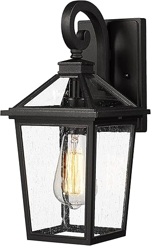 zeyu Lámpara de porche delantero para exteriores, lámpara de pared exterior de 14 pulgadas para jardín de casa, aluminio fundido con vidrio