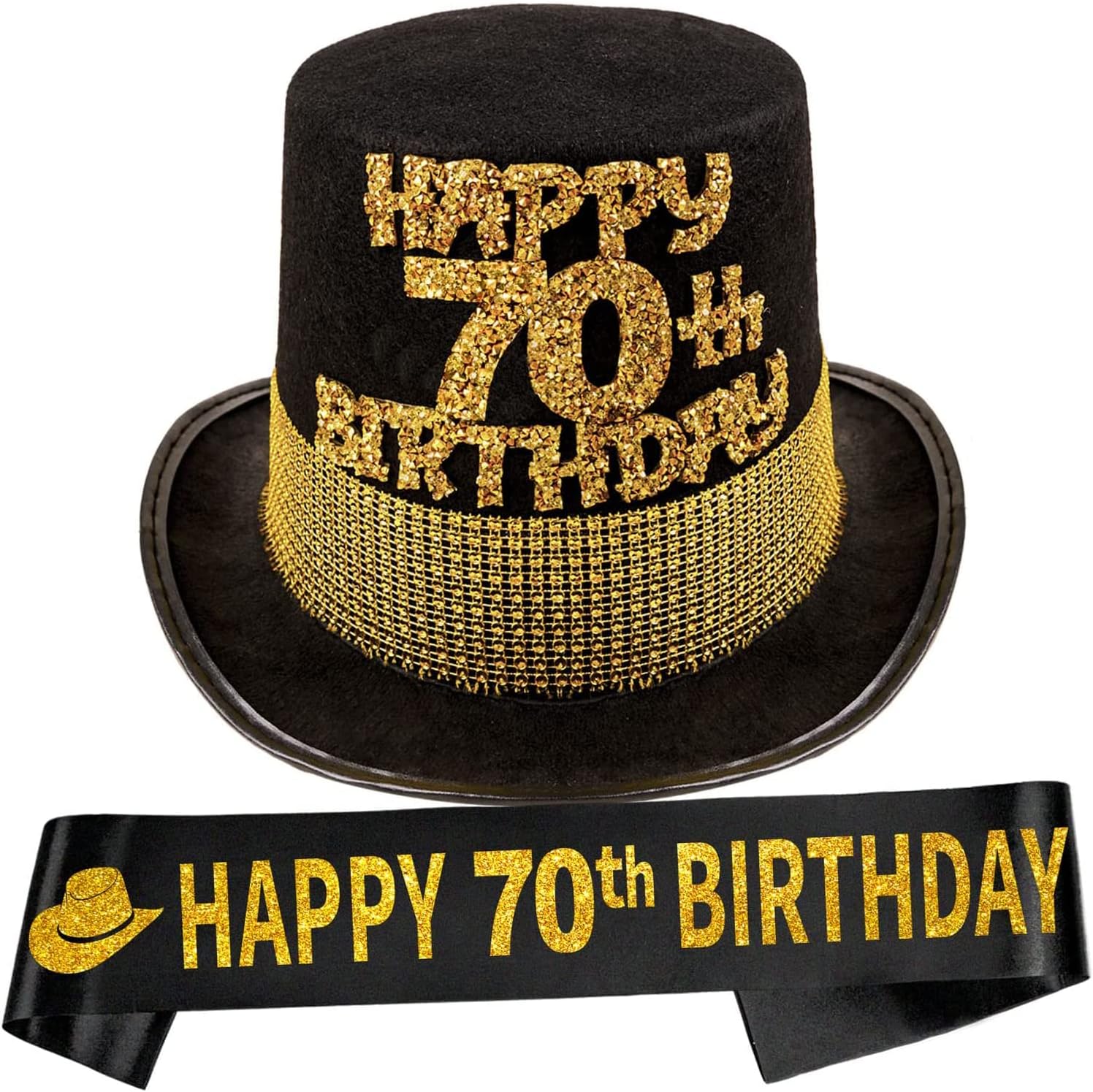 HnoonZ 70th Birthday Gifts for Men,70th Birthday Party Hat,70th Birthday Sash for Men,70th Birthday Favors,70 Year Old Birthday Hat,70 Birthday Sash