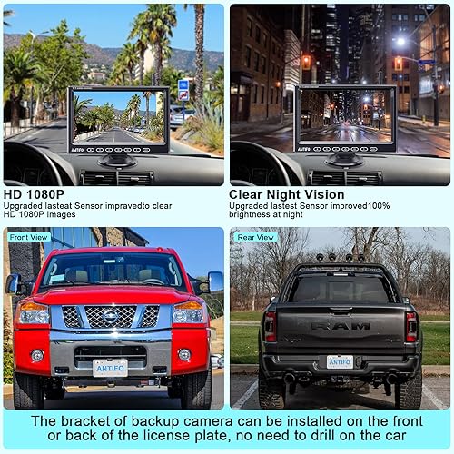 Miniatura 6 de Cámara de respaldo inalámbrica para camión y automóvil: monitor de tecla táctil de 7 pulgadas, Plug and Play, sin demora, sin marcos caídos, brillo