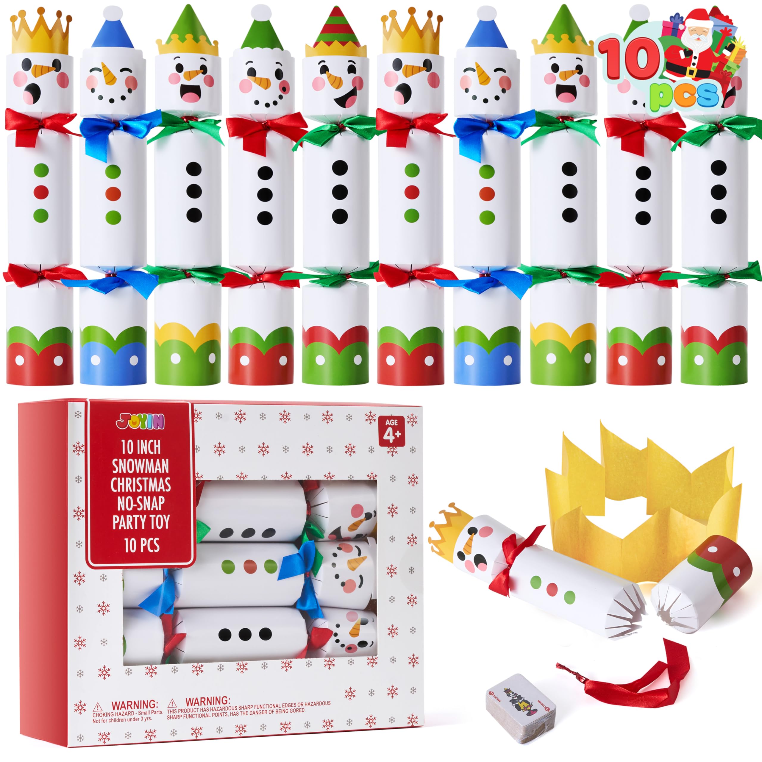 JOYIN 10 Pack Christmas Non-Snap Party Favor, Colorful Snowman Table Favor Includes Party Hat, Jokes & Gifts, Christmas Table Decorations for Holiday Dinner Traditions Party Supplies