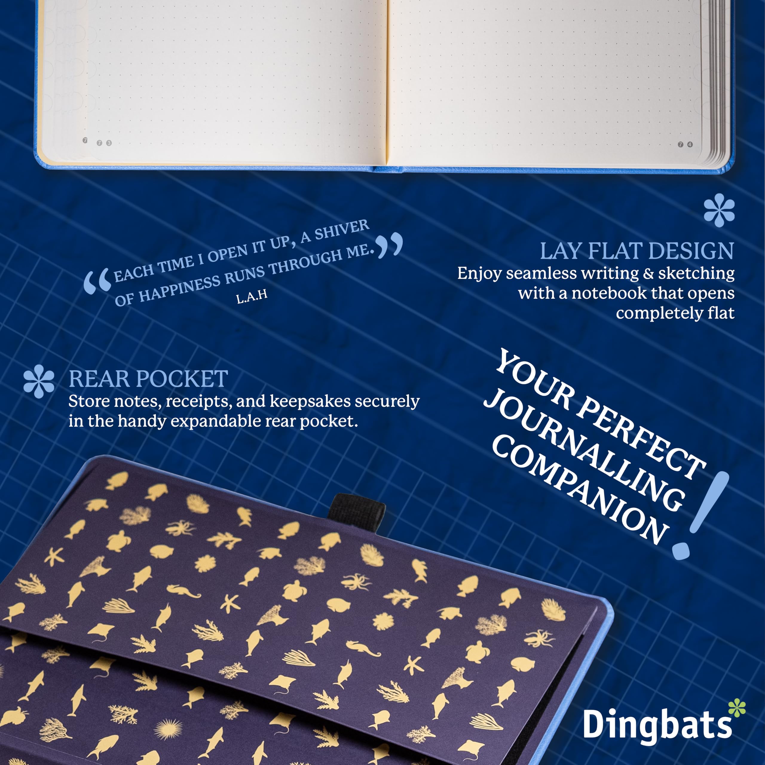 Dingbats* - Earth Cuaderno A5 Punteado - Mediano Libreta de Tapa Dura Cuero PU - Cierre Elástico, Soporte para bolígrafos, Marcador