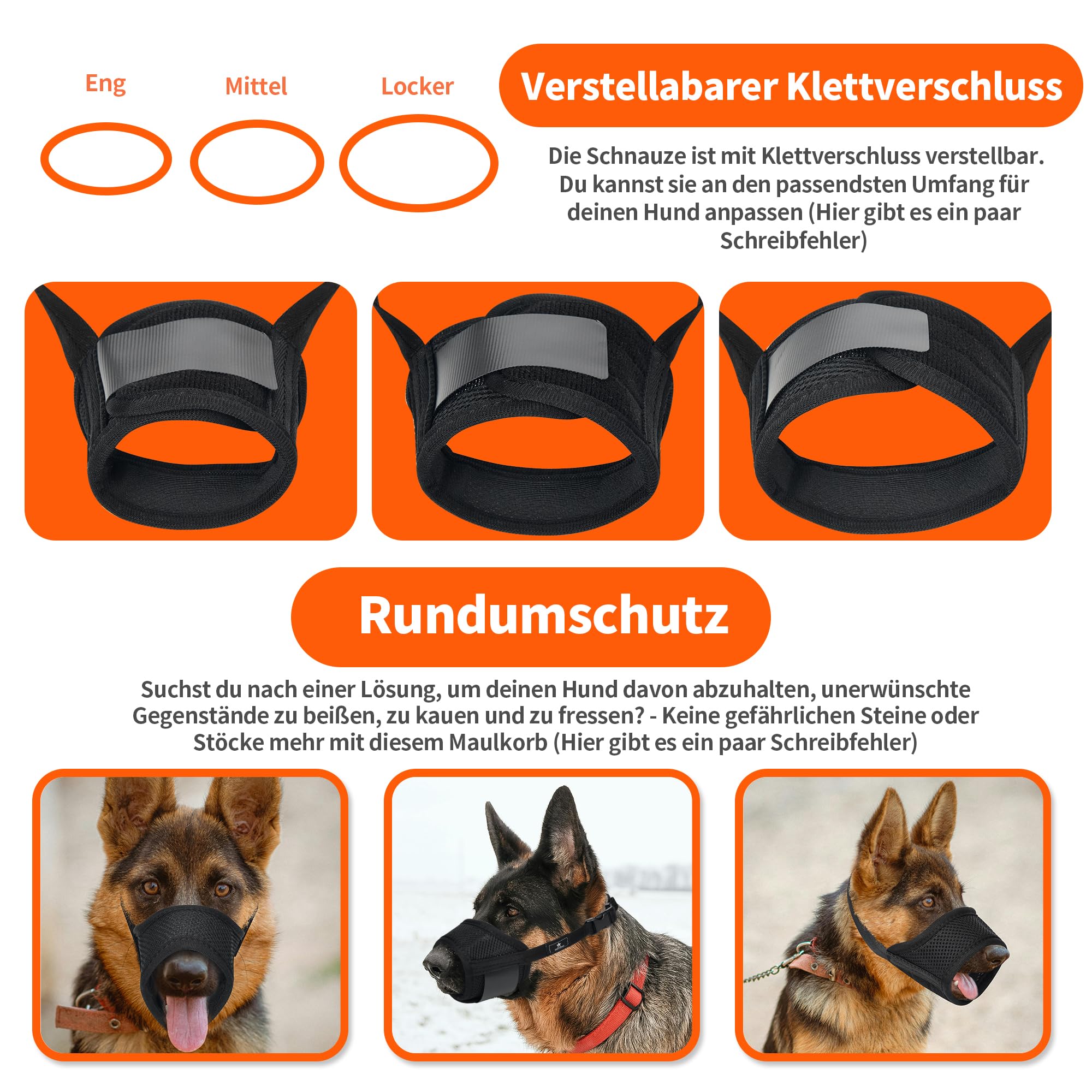 AMATHINGS Maulkorb Hund Größe: XL, Schwarz, Nylon, Verstellbar, Atmungsaktiv, Beißschutz, Kauen & Bellen verhindert, Trinken möglich