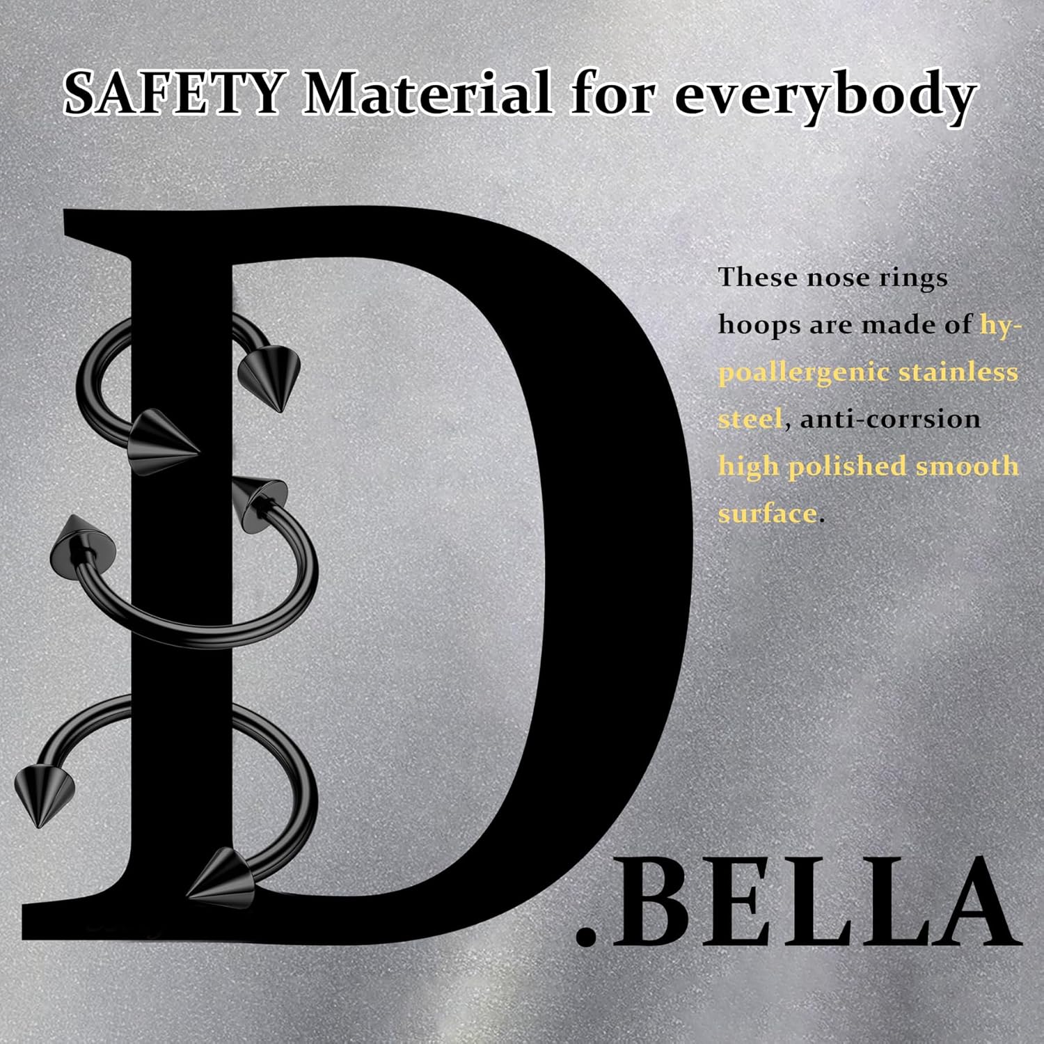 D.Bella 16G Horseshoe Septum Ring Surgical Steel Nose Hoop CZ Earring Eyebrow Lip Tragus Helix Daith Piercing Jewelry for Women Men 8-12mm - Image 7