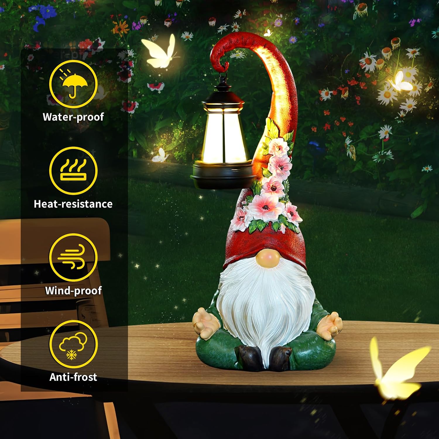 Garden Gnomes Statues Solar Lights Figurine Outdoor Lantern Lawn Porch Patio Yard Decor Balcony Home Zen Birthday Gifts for Grandma, Mom, Women, Sisters