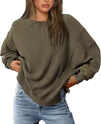 PRETTYGARDEN Oversized Sweatshirt for Women 2025 Fashion Crewneck Long Sleeve Pullover Waffle Knit Tops Fall Trendy Clothes