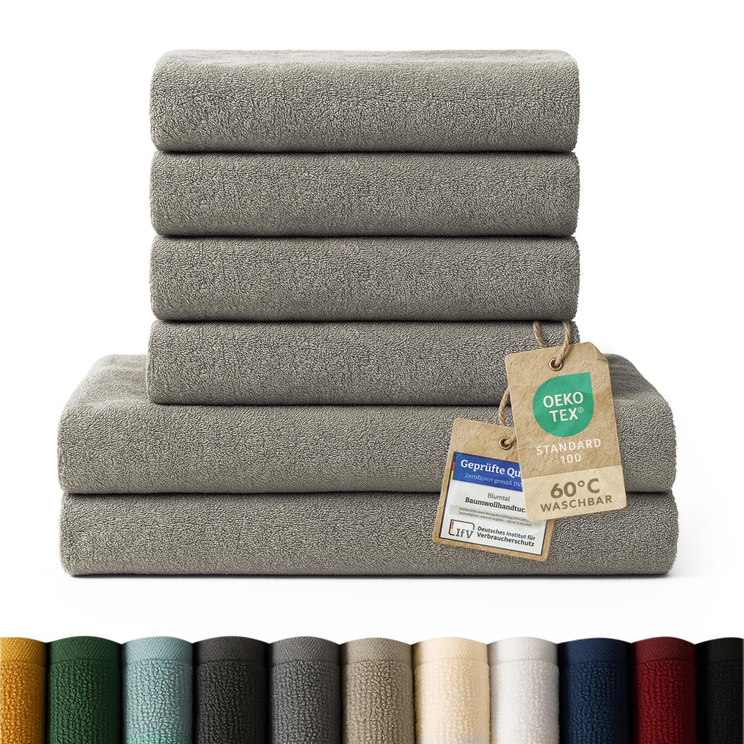 Blumtal Premium Frottier Handtücher Set 4 teilig 100% Baumwolle - Oeko-TEX zertifiziertes Badetuch 2X (70x140 cm) + Towel 4X (50x100 cm) - Ultra saugstarkes Frottiertücher Set - Handtücher Grau