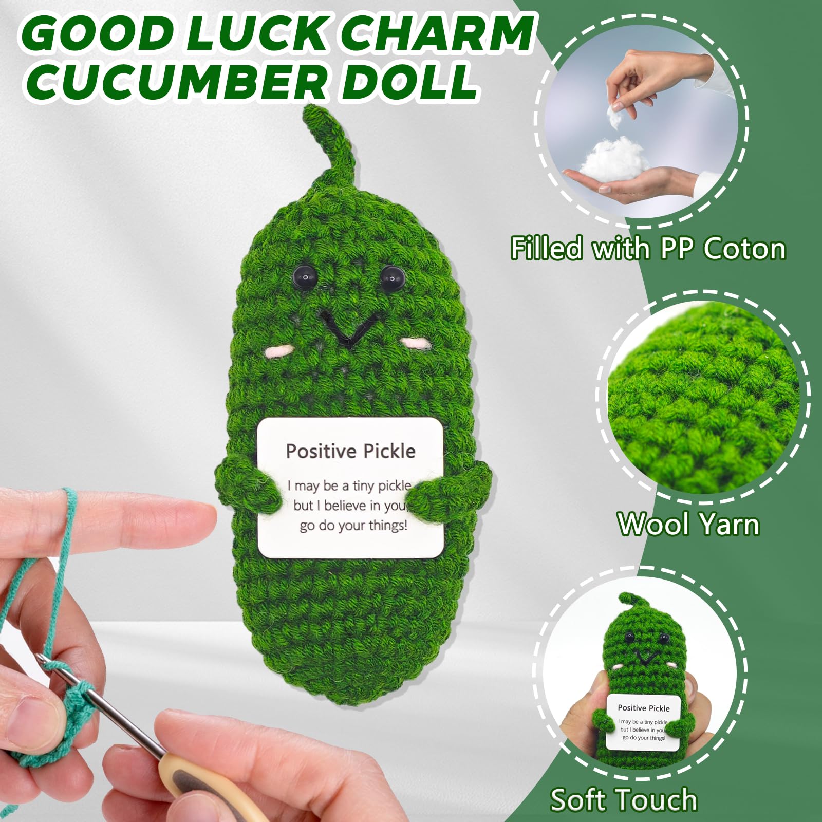 Emotional Support Pickle Positive Pickle Weird Cute Romantic Positive Doll Crochet Plush Emotional Encouraging Support Pickle Gifts Worry Dolls I Love You Gifts for Her - Image 3