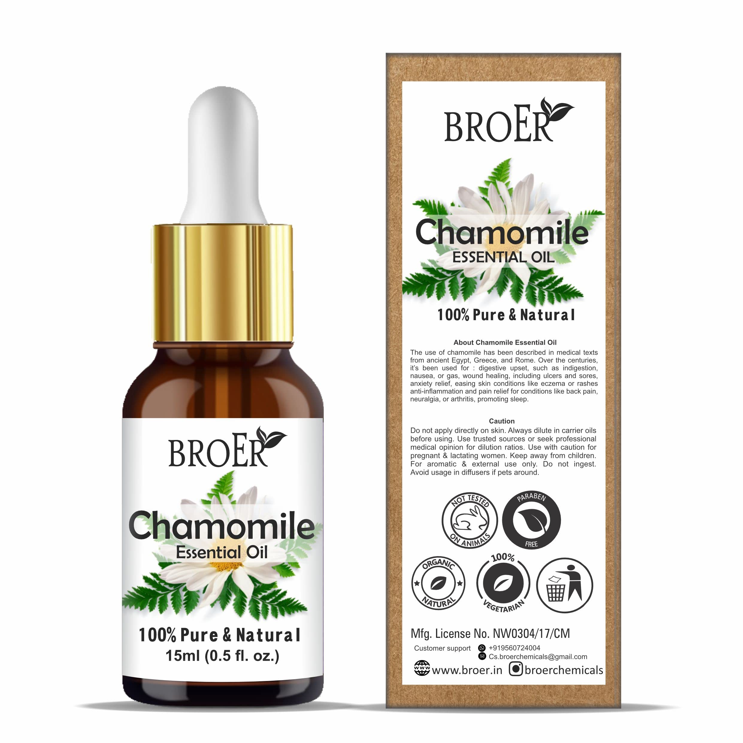 BROER Naturals Chamomile Essential Oil | Pure, Undiluted & Refreshing Essential Oil | Reduces Blemishes | Evens Skin Tone | for Skin Care, Hair Care & Aromatherapy | Cruelty Free & Vegan - 15ml-image-34