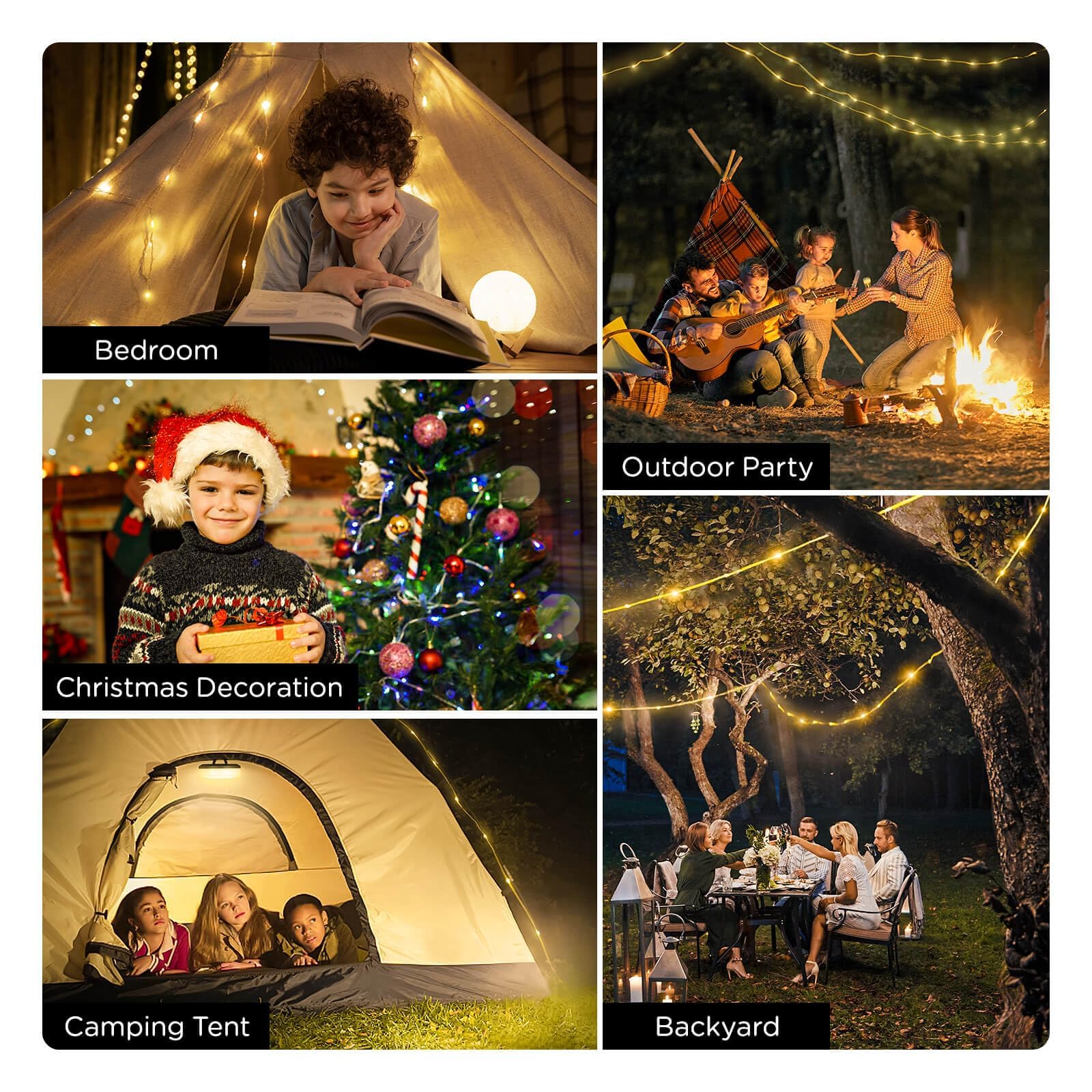 OGERY 2er-Pack Camping-Lichterkette, 100 m, wiederaufladbare Weihnachts-Lichterkette für drinnen und draußen, 8 Modi, 4-in-1, schnelle Aufbewahrung, tragbare Lampe für Weihnachtsbaumdekoration, Party | Tragbare wiederaufladbare Lichterkette, wasserdicht,