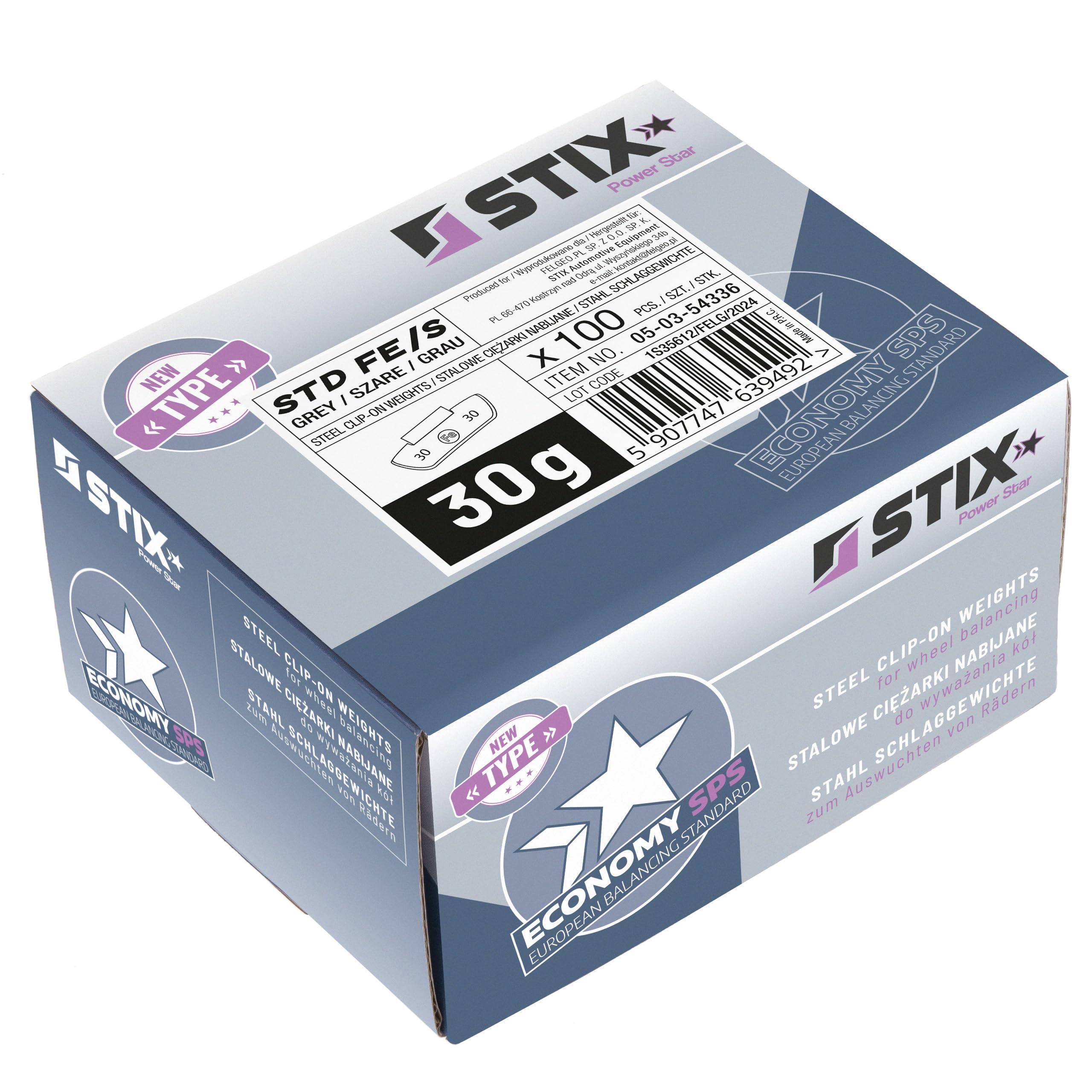 Stix Lot de 100 Masses d’équilibrage 30g en Acier FE/S pour Jantes Acier (3kg)
