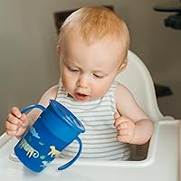 Vista 9 de Dr. Brown's Milestones™ Cheers360™ Tazas de entrenamiento con asas para bebés y niños pequeños, sin BPA, decoración de animales azul, 7 onzas, a