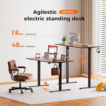 Agilestic Height-Adjustable Electric Desk, 140x80 cm Sit-Stand Office Desk, Computer Desk with Memory Function, Standing Desk, Gaming Desk, Brown