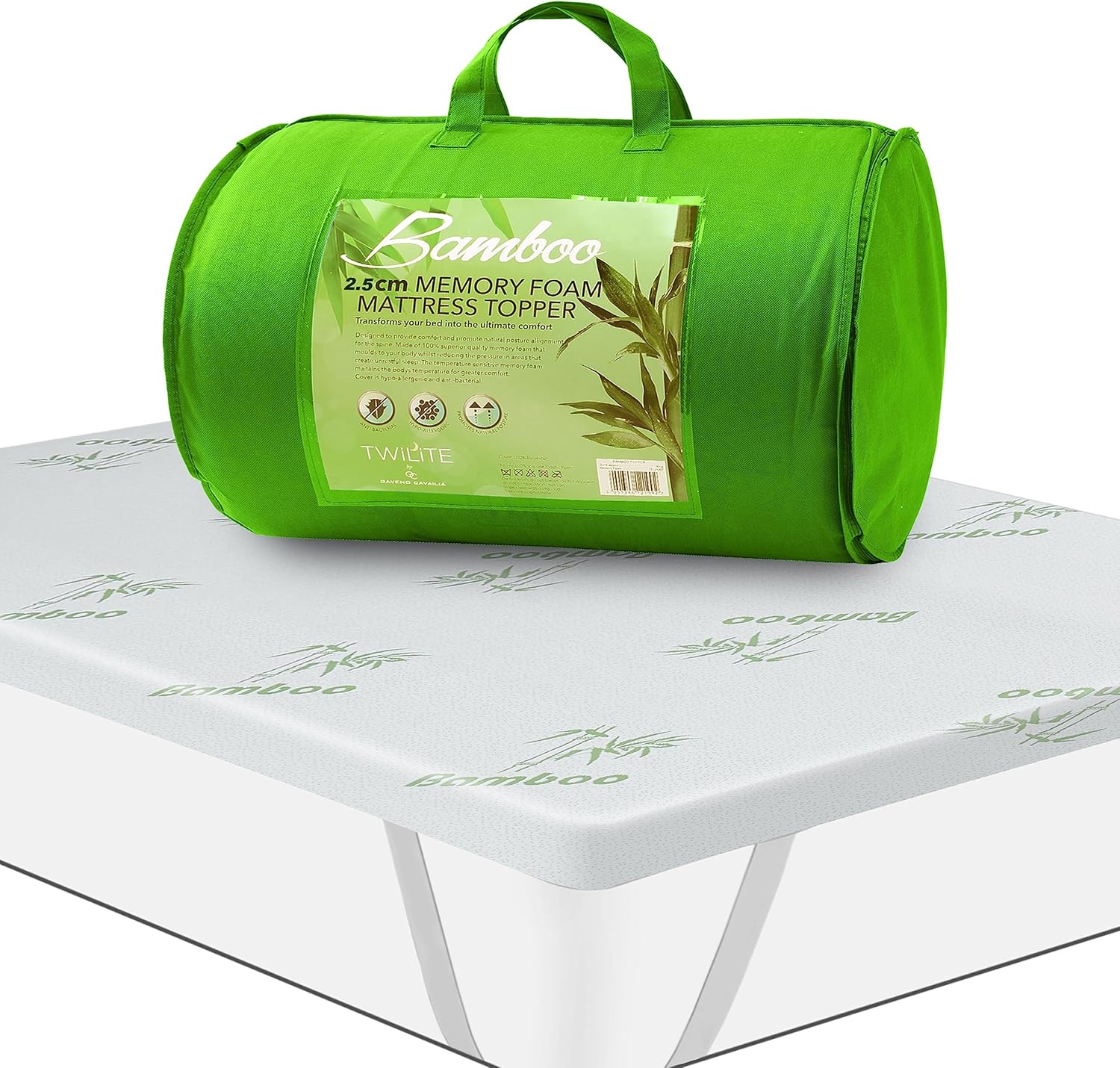 Bamboo Memory Foam Bed Topper, 2 CM Anti Allergy Mattress Topper, Extra