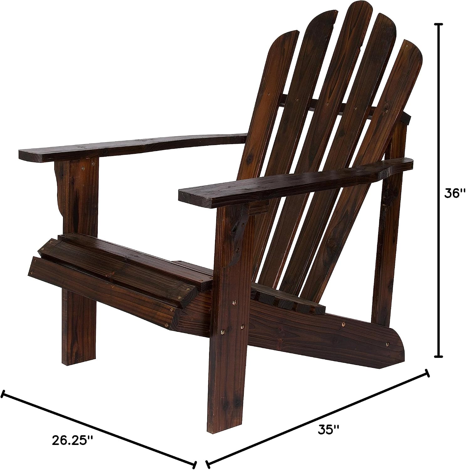 Shine Company Westport Wooden Adirondack Chair, Outdoor Patio Firepit Chairs, Back & Seat Pre-Assembled, Burnt Brown