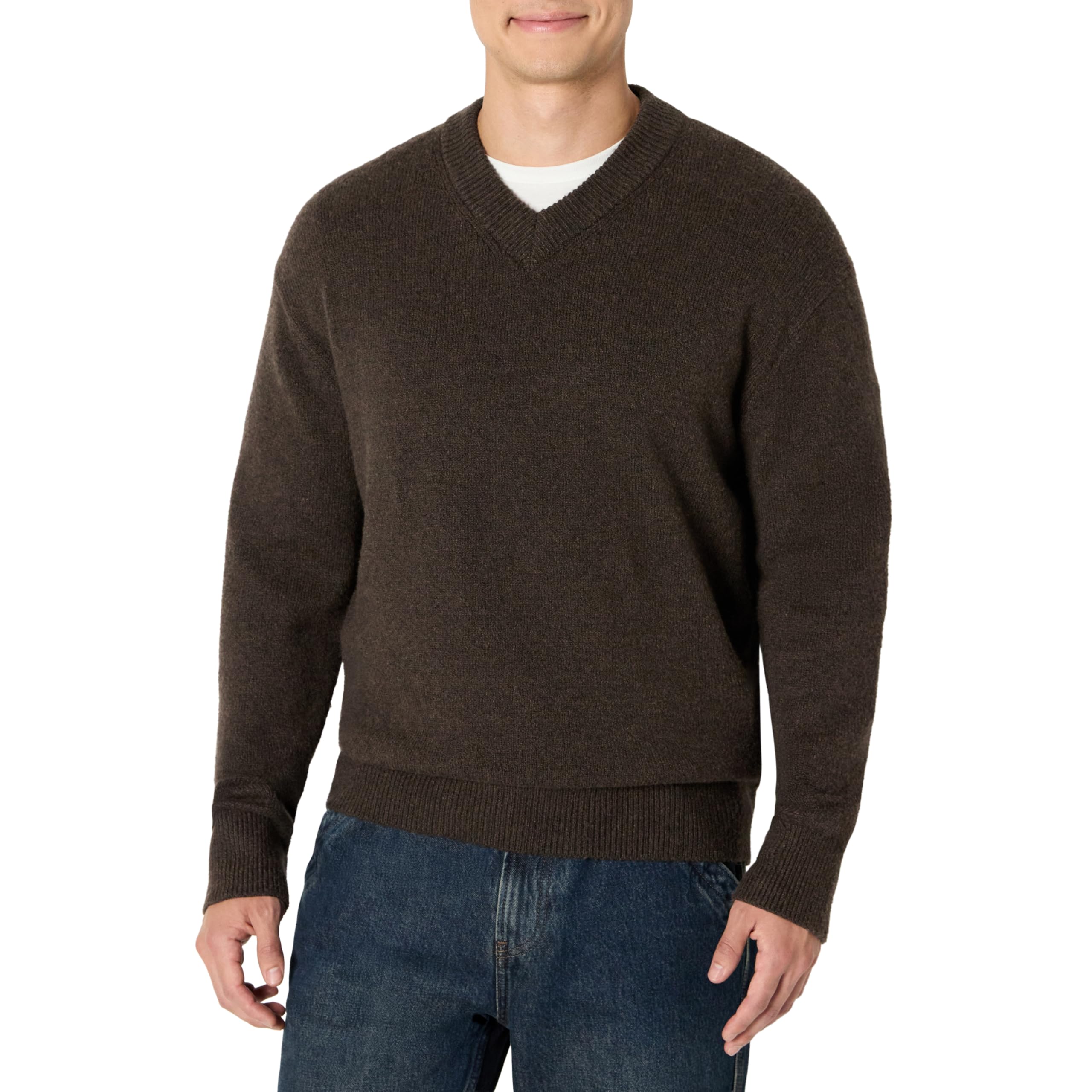 Amazon Essentials Maglione con Scollo a V in Misto Cotone, Vestibilità Classica Uomo, Cioccolato Mélange, XXL