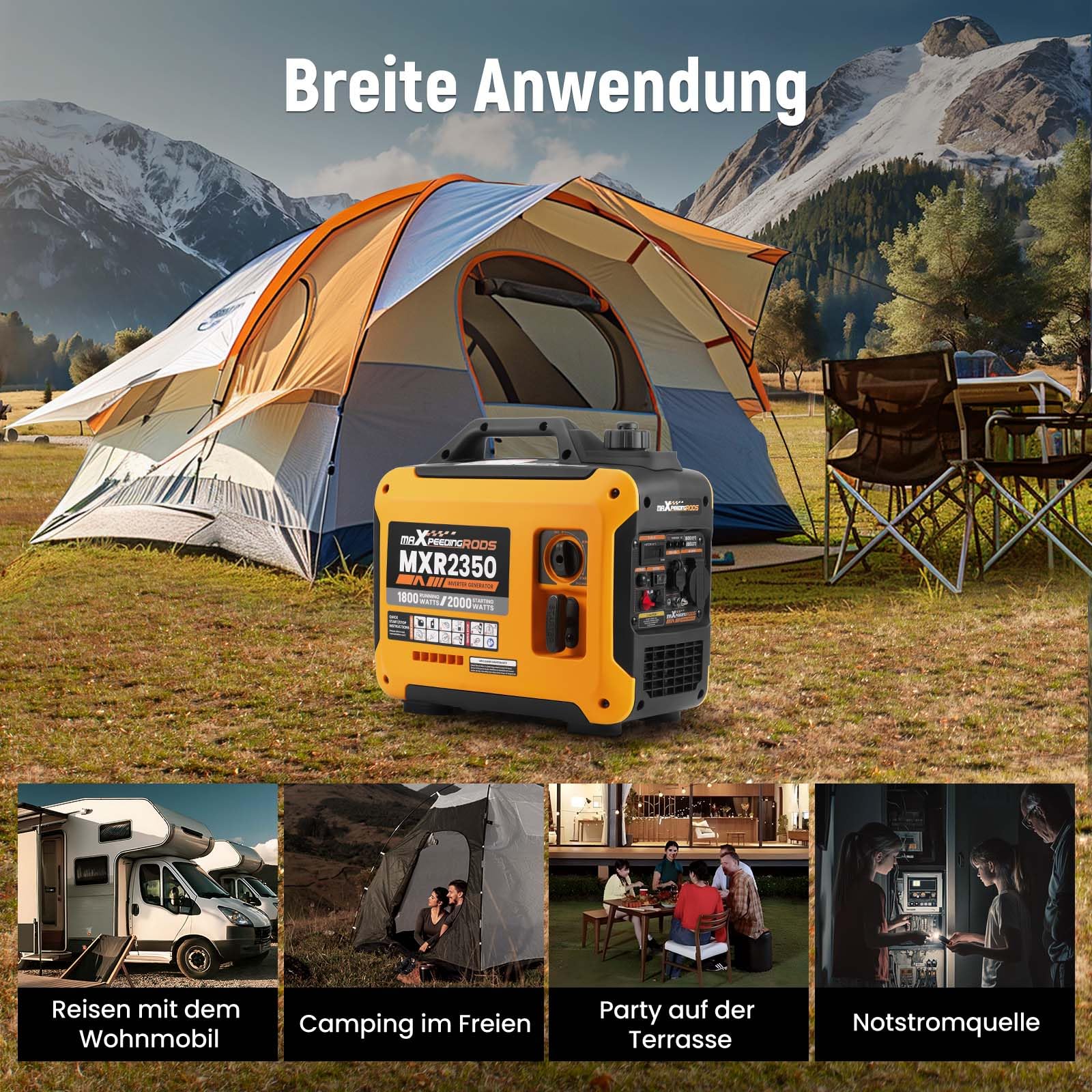 maXpeedingrods Inverter Stromerzeuger 2000W Stromgenerator Benzin 4 Takt mit USB und 230V Steckdosen, Digitalanzeige, kompakt und leicht für Camping, Outdoor Reise, Wohnmobil
