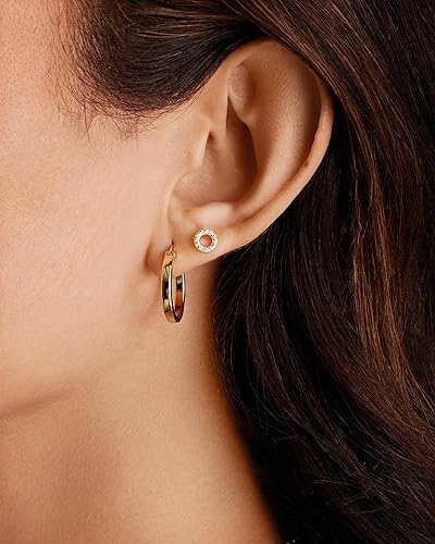 Miniatura 2 de PAVOI 14K Gold Plated 925 Sterling Silver Post Lightweight Hoops 20mm - 30mm Earring Gold Hoop Earrings for Women