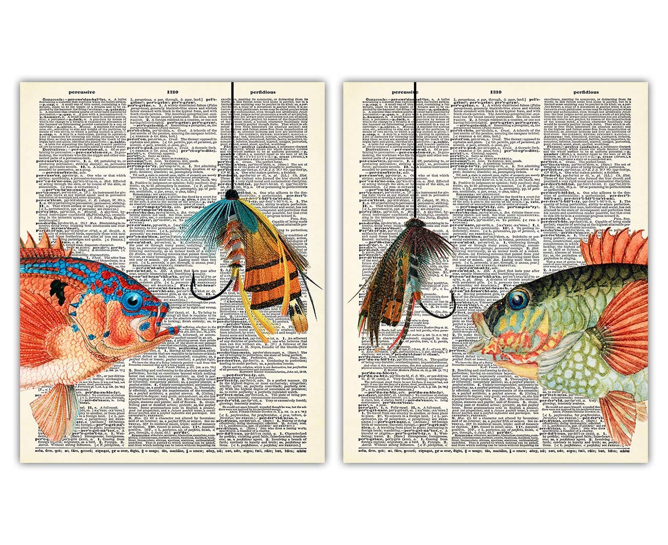 Fish Lures Dictionary Wall Art Prints Set of 2 8x10