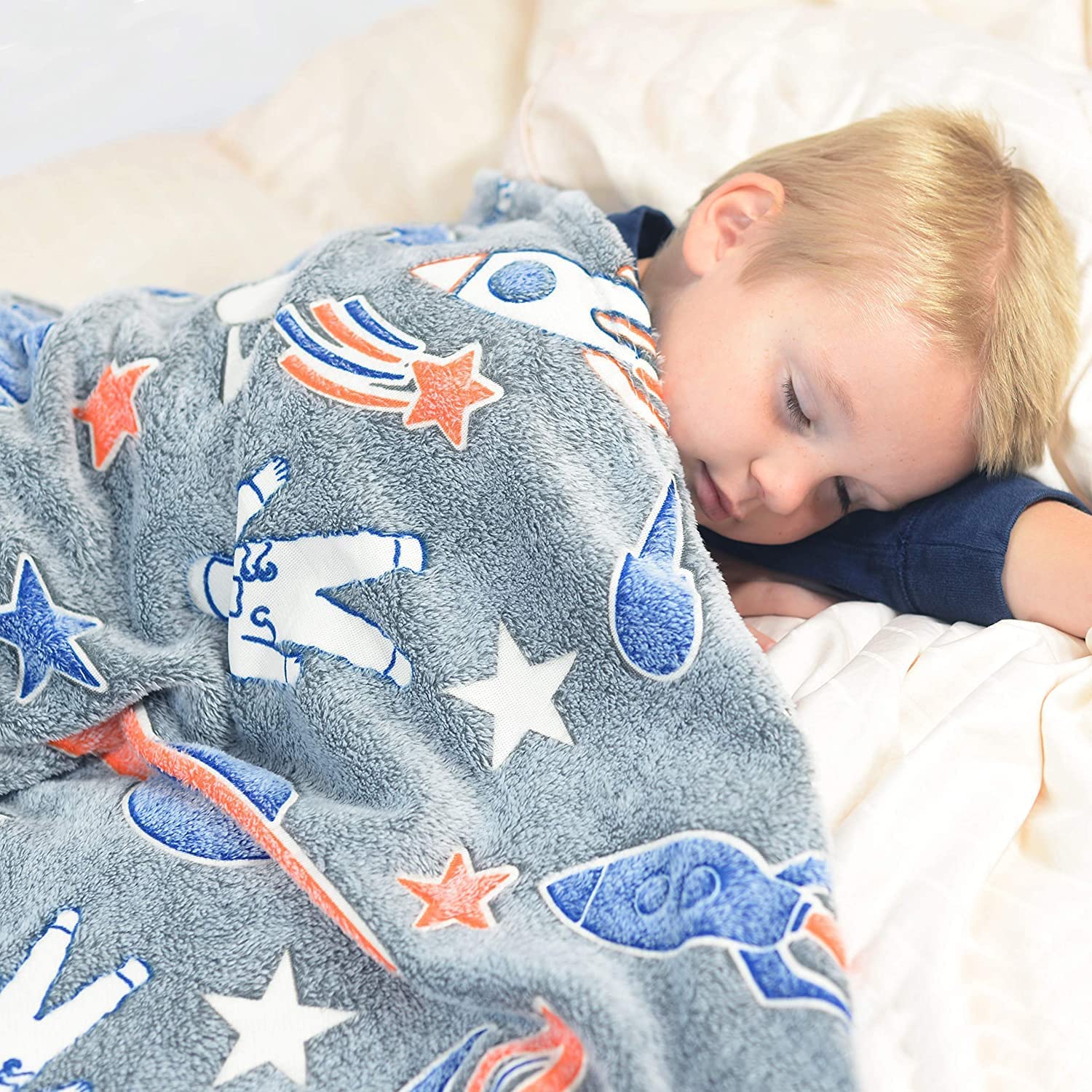 Happy Hues® Glow in The Dark Blanket Kids-Teens Boys & Girls, Rocket