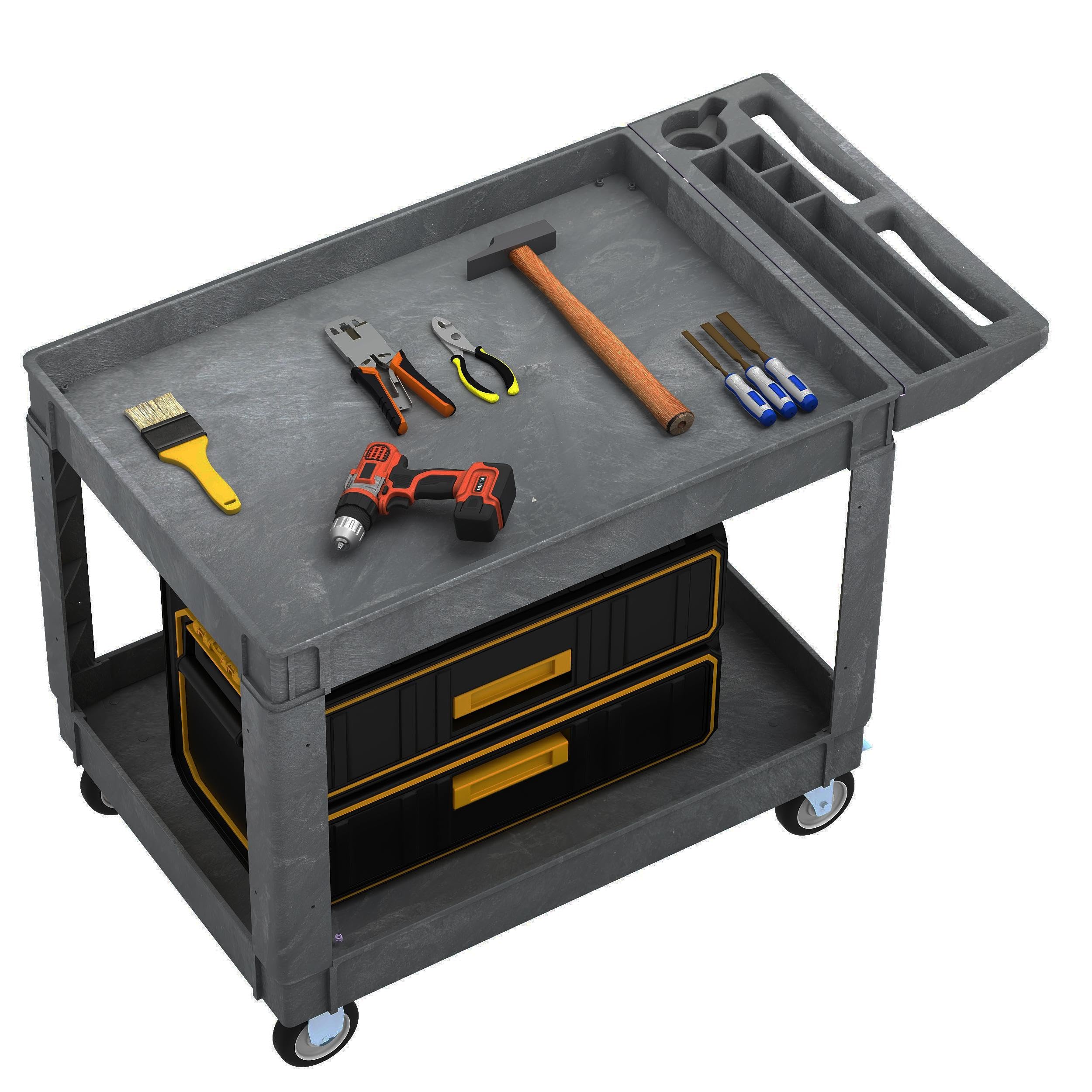 DWVO Service Utility Cart on Wheels, 45 X 25 in 550 LBS Heavy Duty Rolling Cart Plastic Work Cart for Warehouse Garage School & Office Cleaning