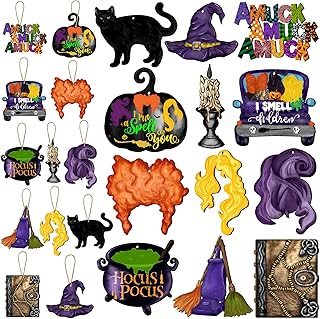 Halloween Hocus Pocus Wooden Hanging Ornaments, Halloween Witches Sister Wood Hanging Decor Wood Hanging Signs Character Cutouts Tree Decorations Halloween Hocus Pocus Party Supplies (Hocus Pocus)