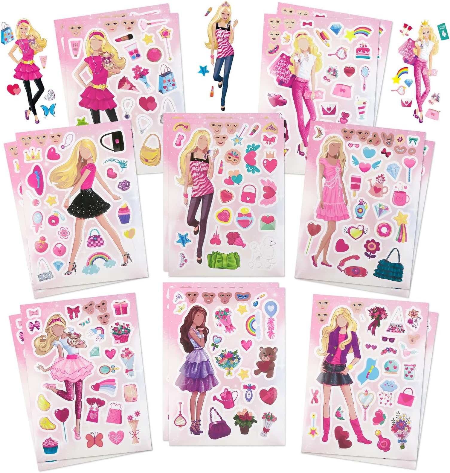 BaBi Stickers for Girls - 16 Sheet Art Craft Make a Face DIY Stickers for Kids Make Your Own Personalized Sticker Princess for Birthday Party Supplies Favors Bag Gift Pinata Fillers Lucky Dip Prizes
