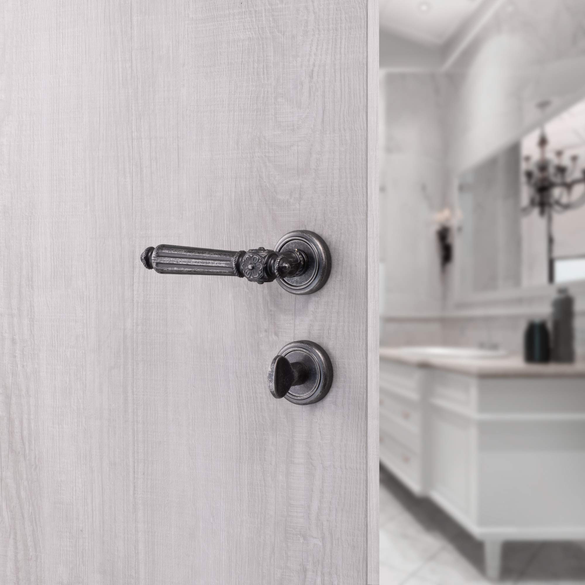 Juego de rosetas rústicas para puertas interiores | Manilla de puerta estañada antigua | Inodoro - cuarto de baño | Herraje de puerta incluido material de fijación | 1 pieza