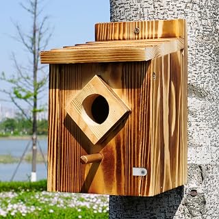Waterproof Wooden Blue Bird House, Spray Paint Treatment Bluebird Box Houses for Outdoors, Nesting Box for Wrens, Swallows, Finches, Chickadee