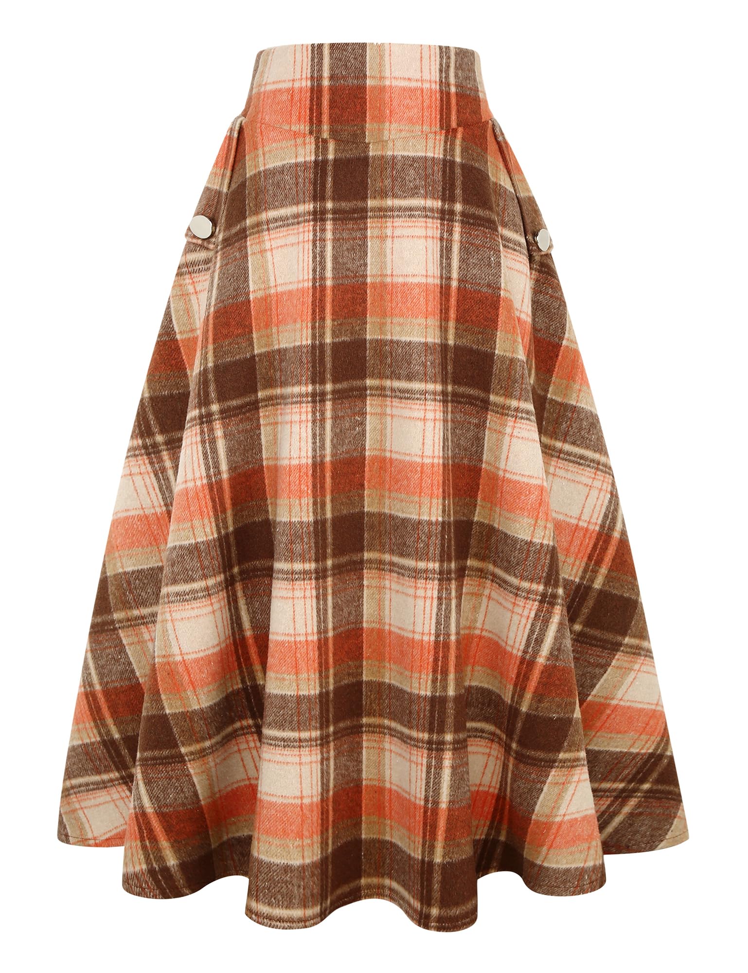 IDEALSANXUN Women’s Fall Winter High Waisted Wool Plaid A-line Long Skirt